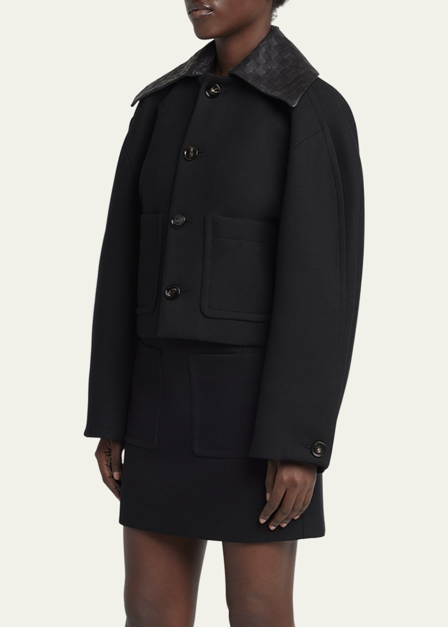 Intrecciato Collar Wide-Sleeve Cotton Jacket - 4