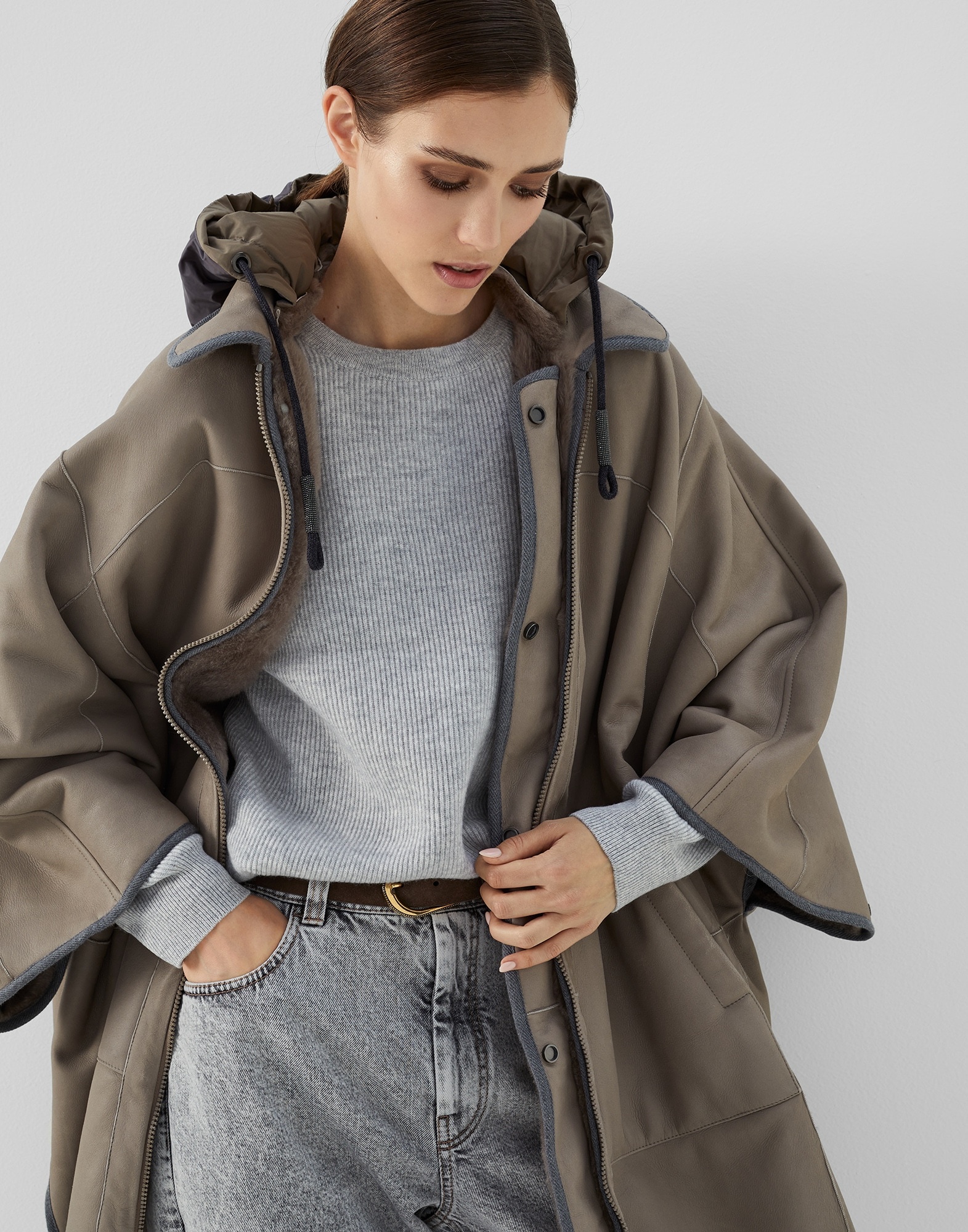Reversible shearling coat with monili - 3