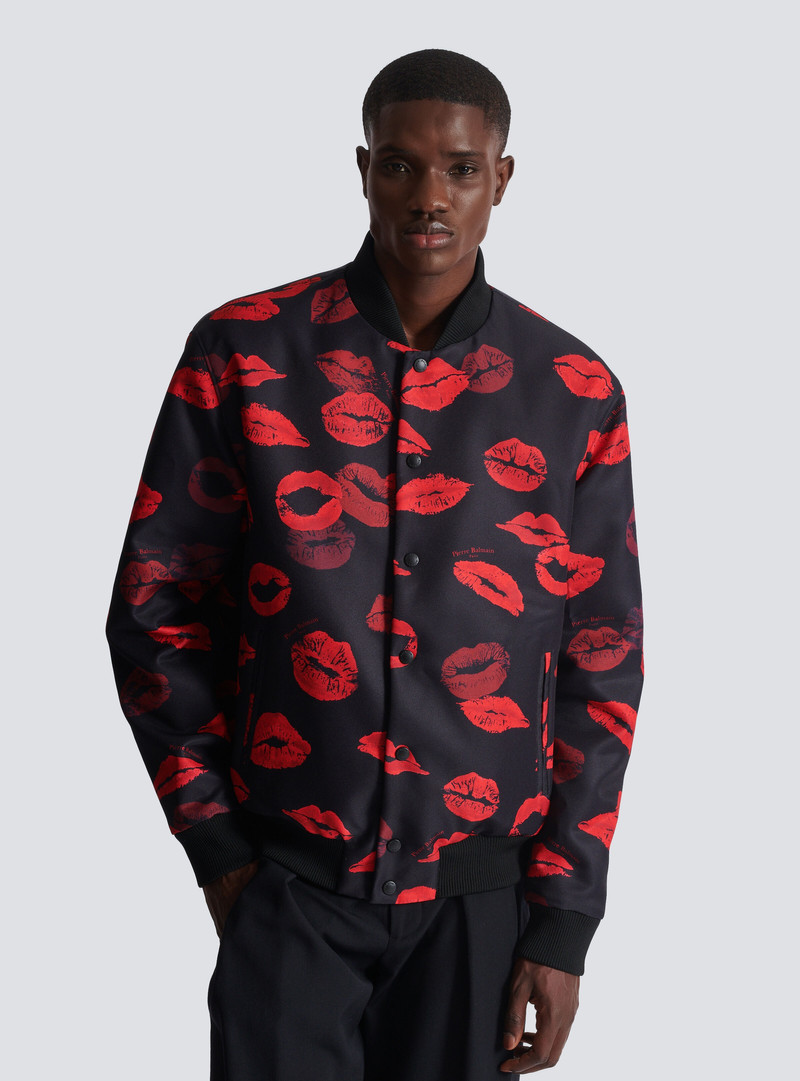 Reversible bomber jacket in plain and Kiss-print nylon 6
