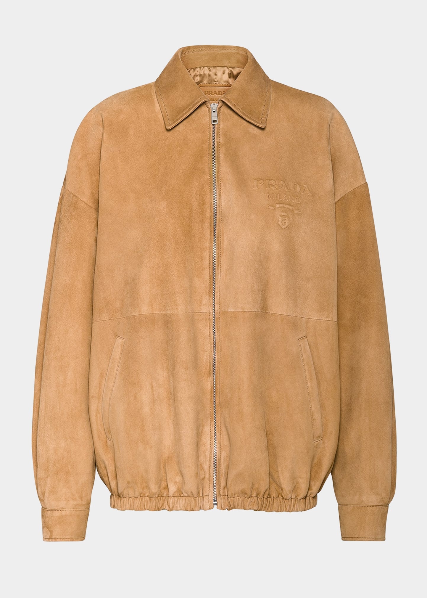 Embossed Logo Suede Bomber Jacket - 1