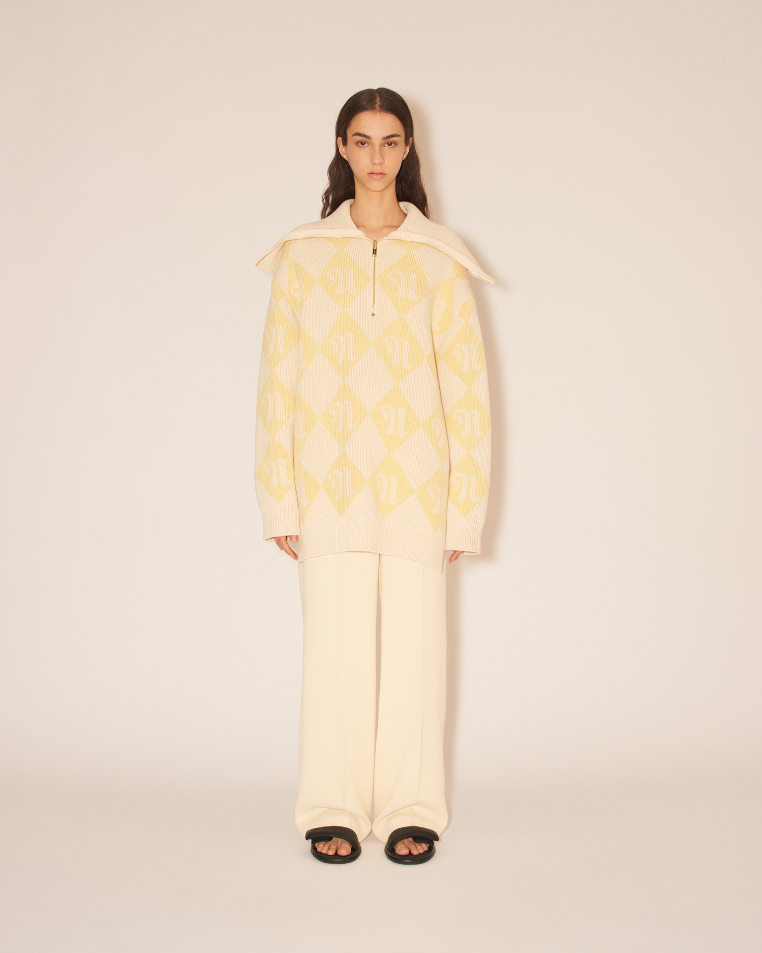 DYRA - Pilgrim collar oversized sweater - Creme/Yellow - 2