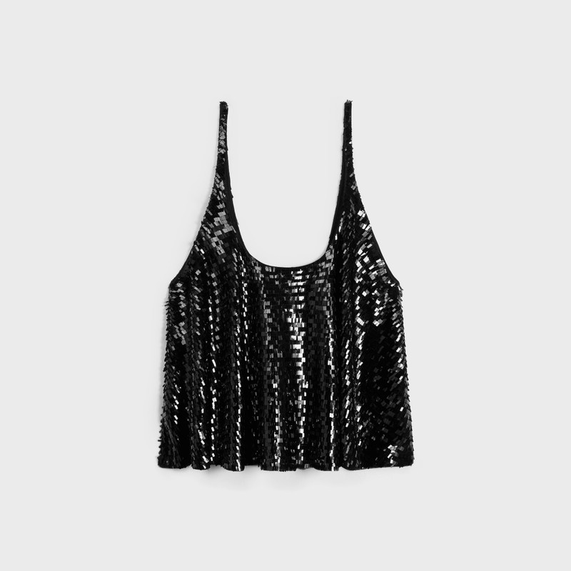 CELINE embroidered gathered tank top in tulle outlook