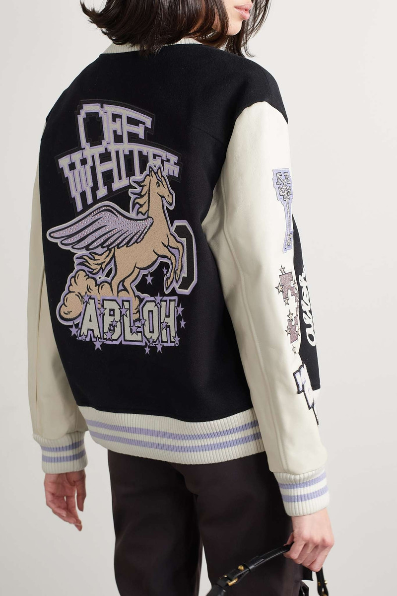 Appliquéd embroidered wool-blend and leather bomber jacket 3
