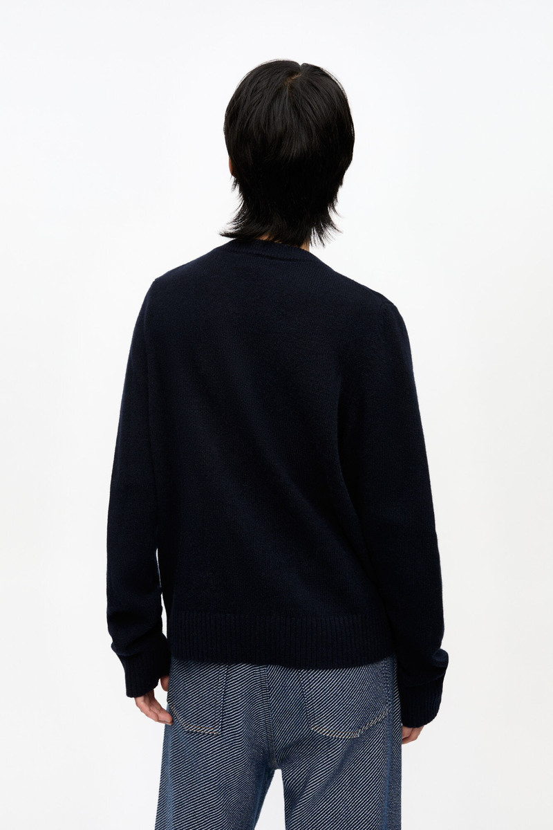 DARK BLUE GRAPHIC WOOL MIX BASEBALL SWEATER 5
