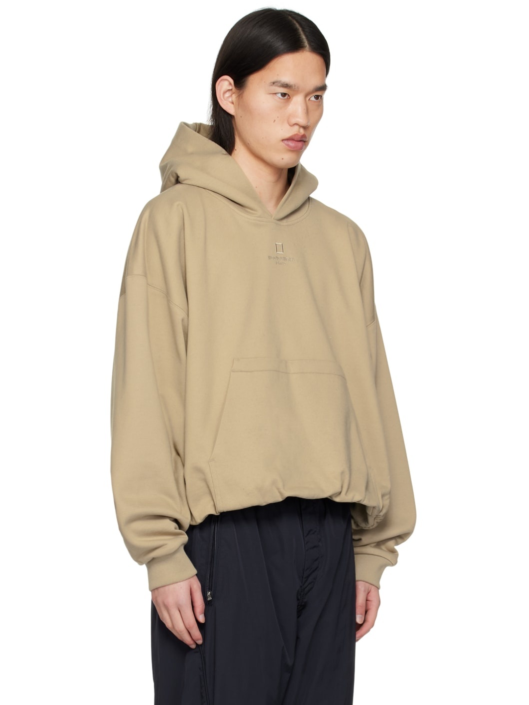 Beige Over Fit String Hoodie - 2