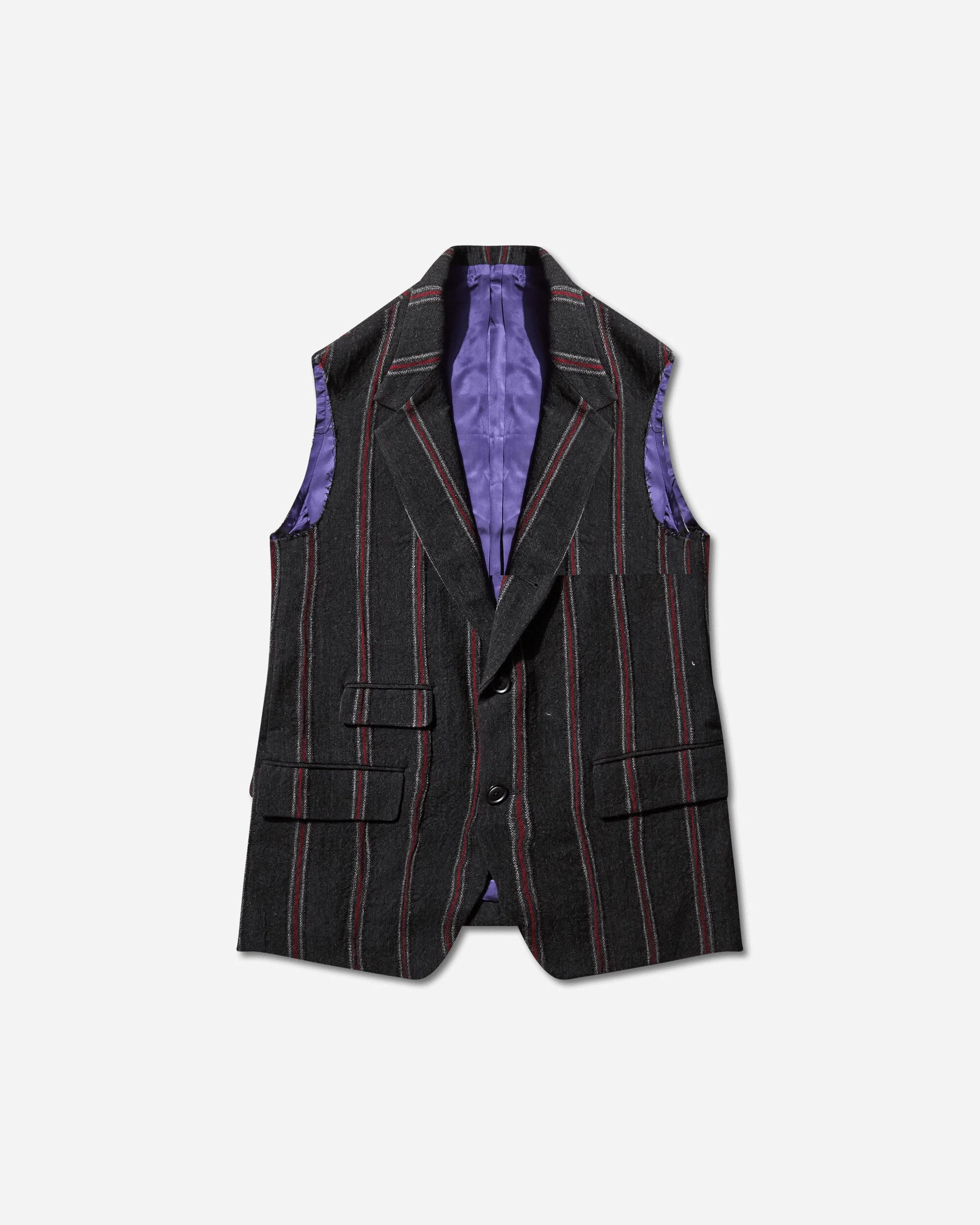 Men's Striped Tweed Sleeveless Jacket Charcoal / Red - 1