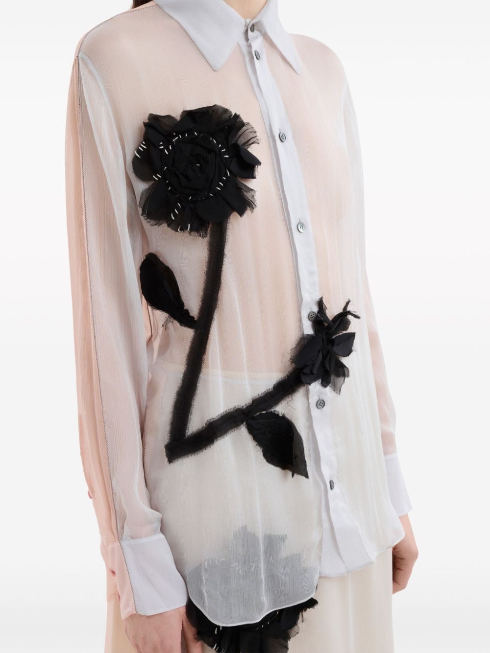 floral-tulle-applique silk shirt - 5