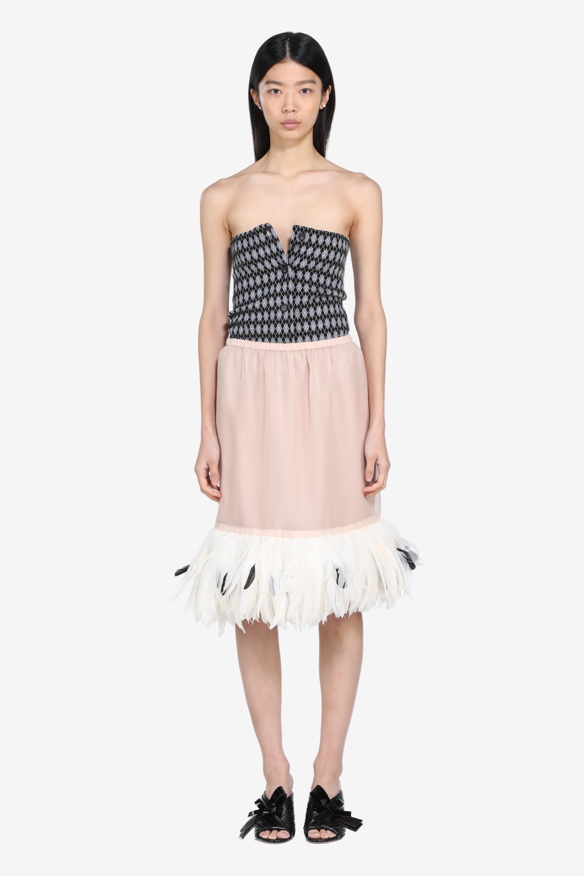 MIDI SKIRT WITH FEATHER TRIM - 4