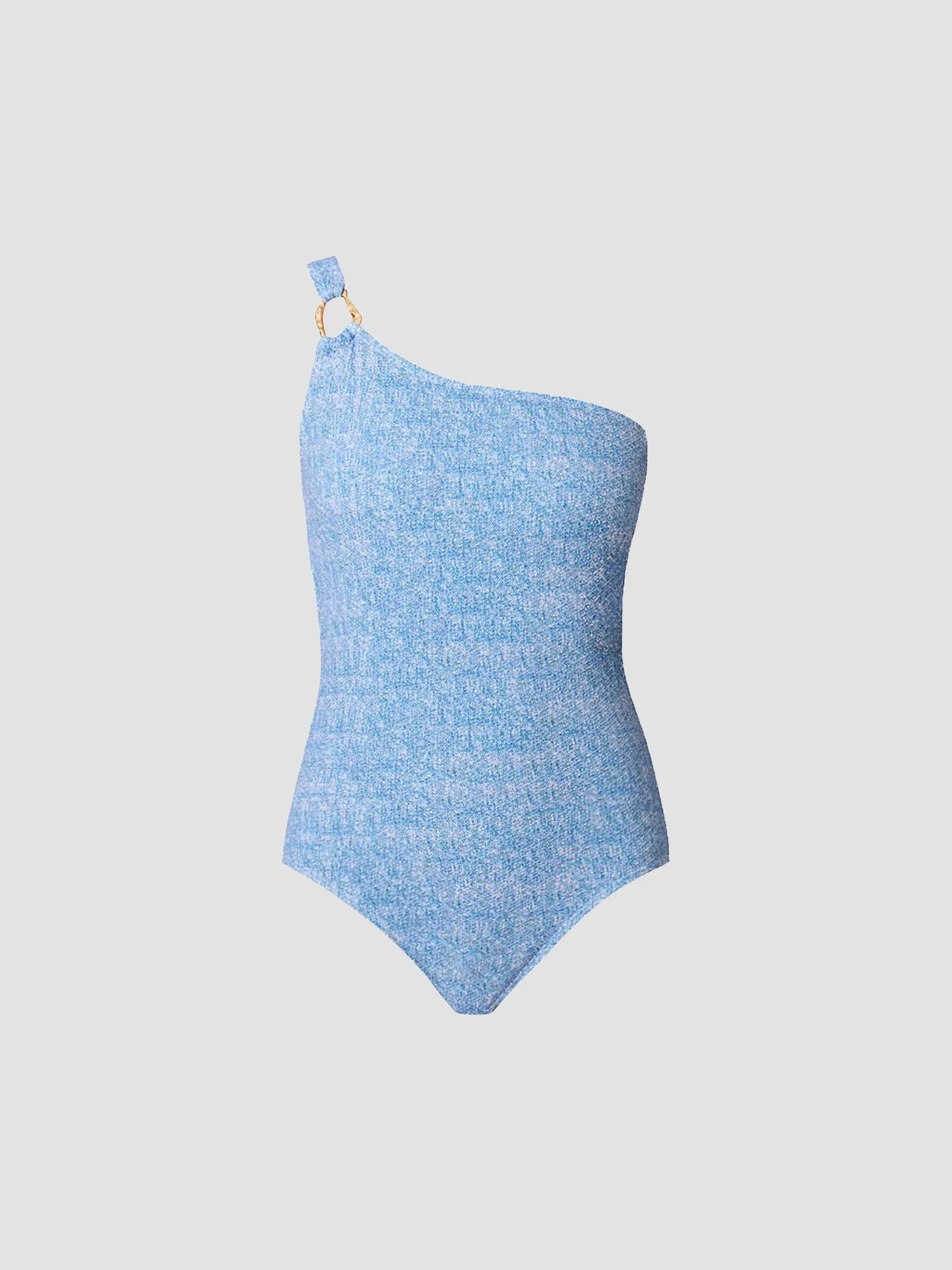 Women's Ring One-Shoulder One-Piece Swimsuit - Denim - 1