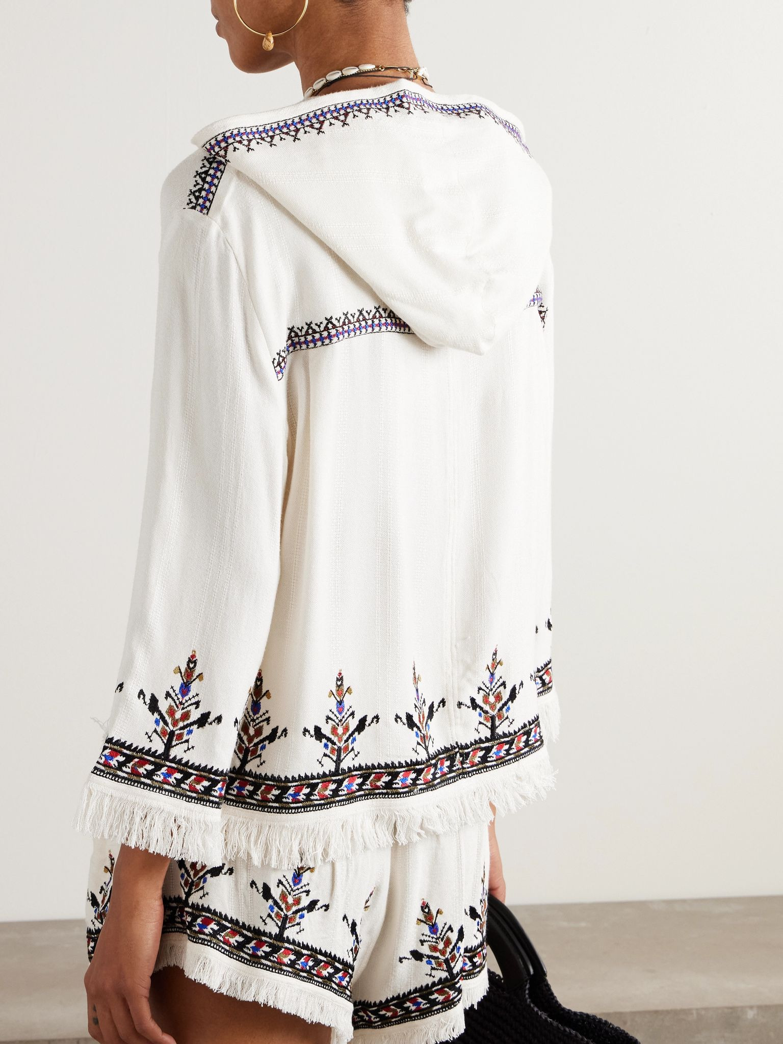 Kameya hooded frayed embroidered woven blouse Ecru - 3