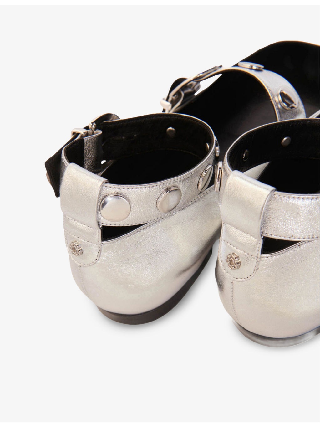 Double-Strap Square-Toe Leather Ballet Flats - 4