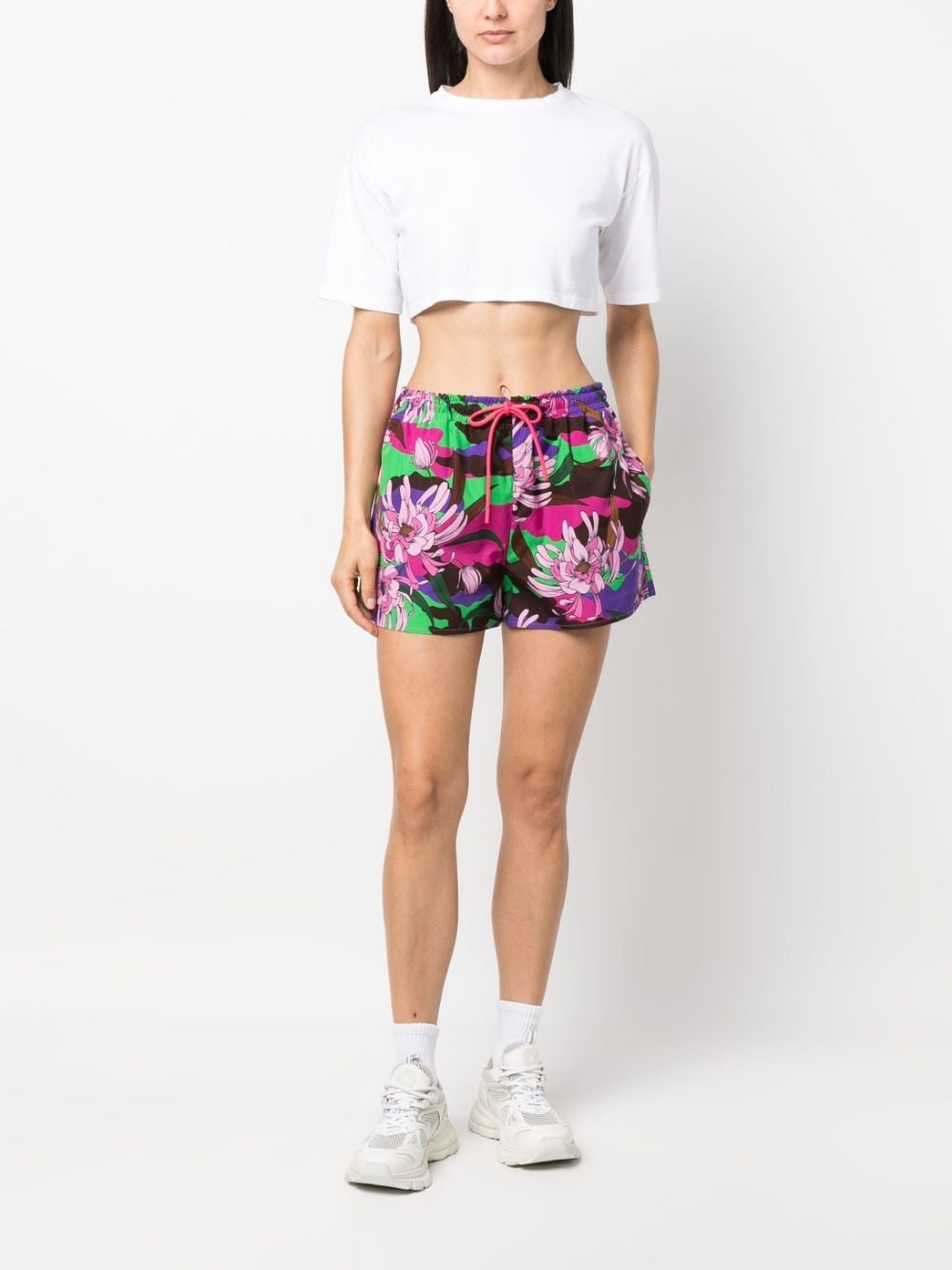 floral-print drawstring shorts - 2