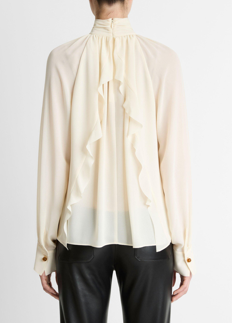 Vince Gathered Draped-Neck Crepe Blouse outlook