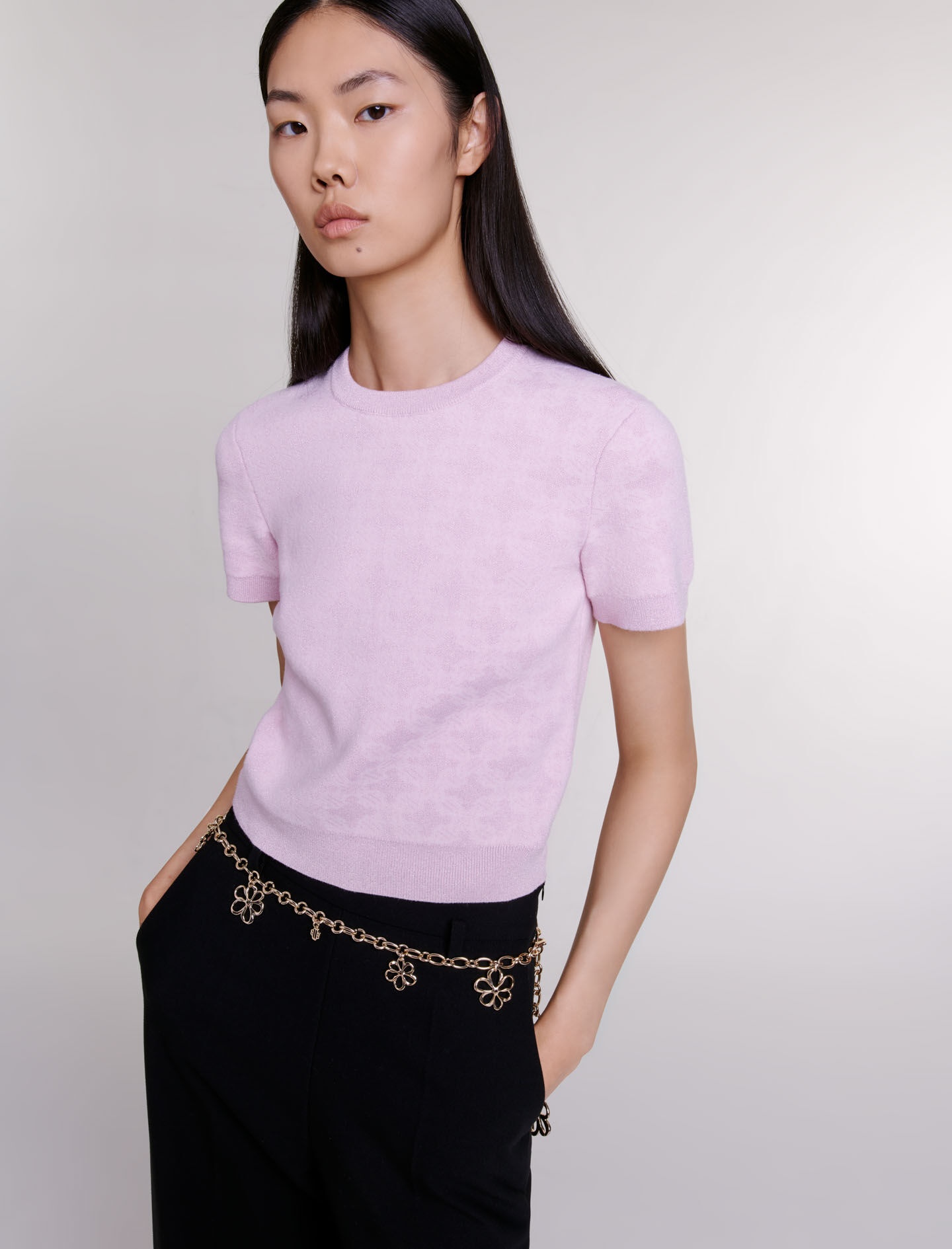 Cropped jacquard knit jumper - 3