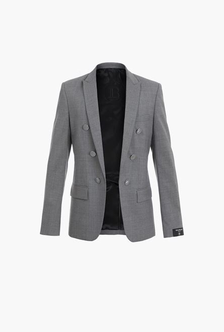 Gray wool blazer with silver-tone buttons - 1