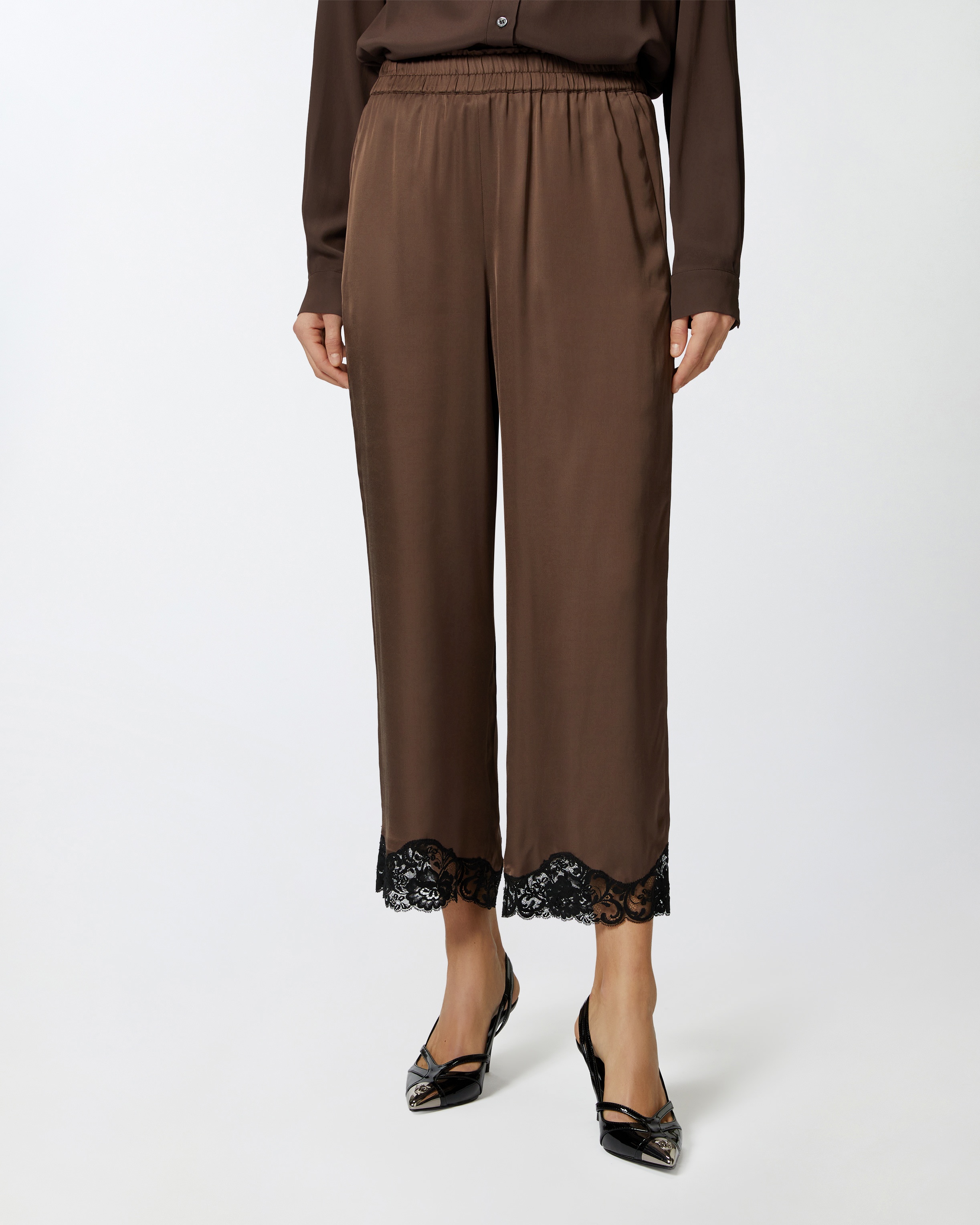 SATIN PALAZZO TROUSERS WITH LACE AT THE BOTTOM - 3