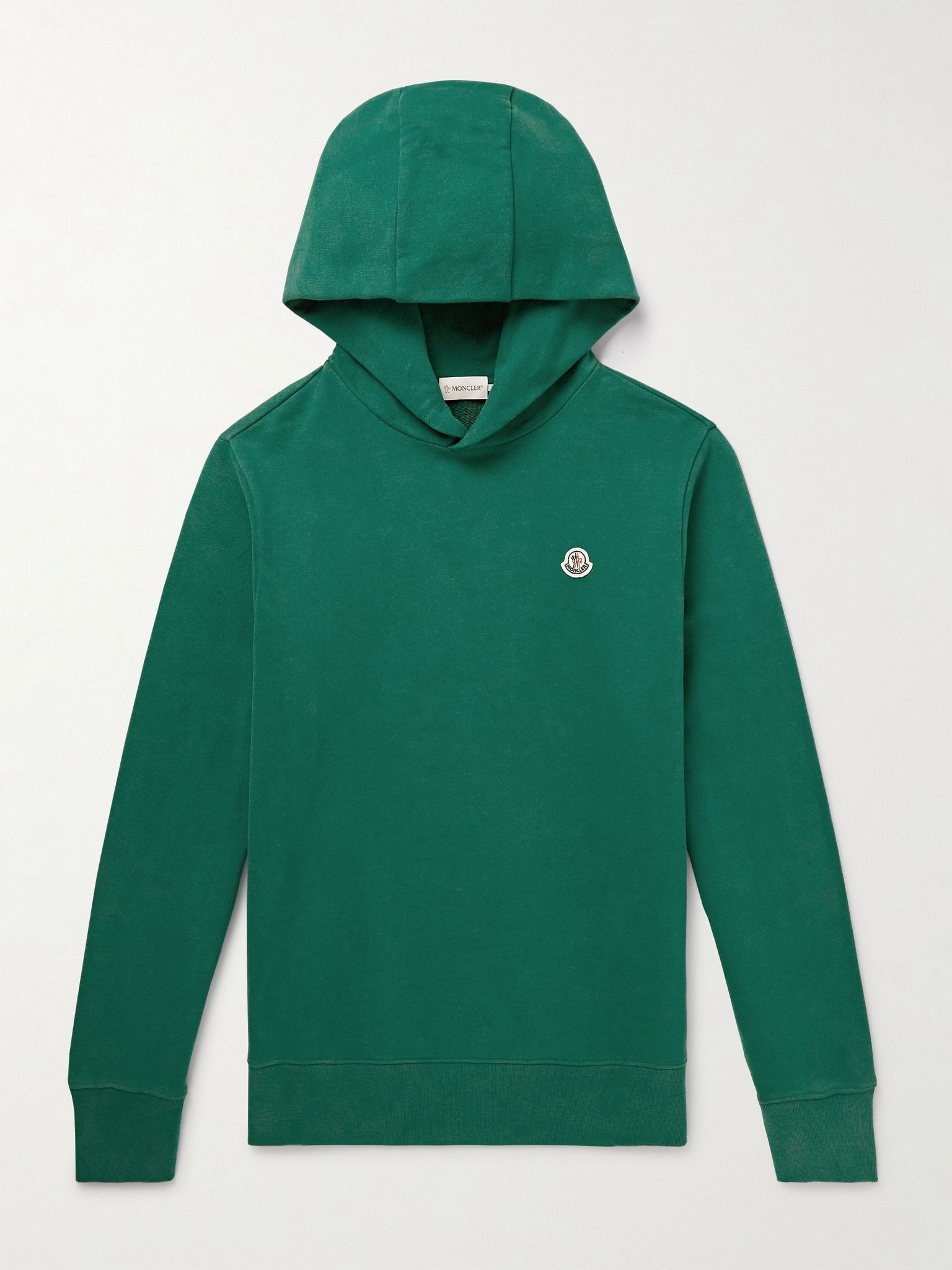 Slim-Fit Logo-Appliquéd Cotton-Jersey Hoodie Green - 1