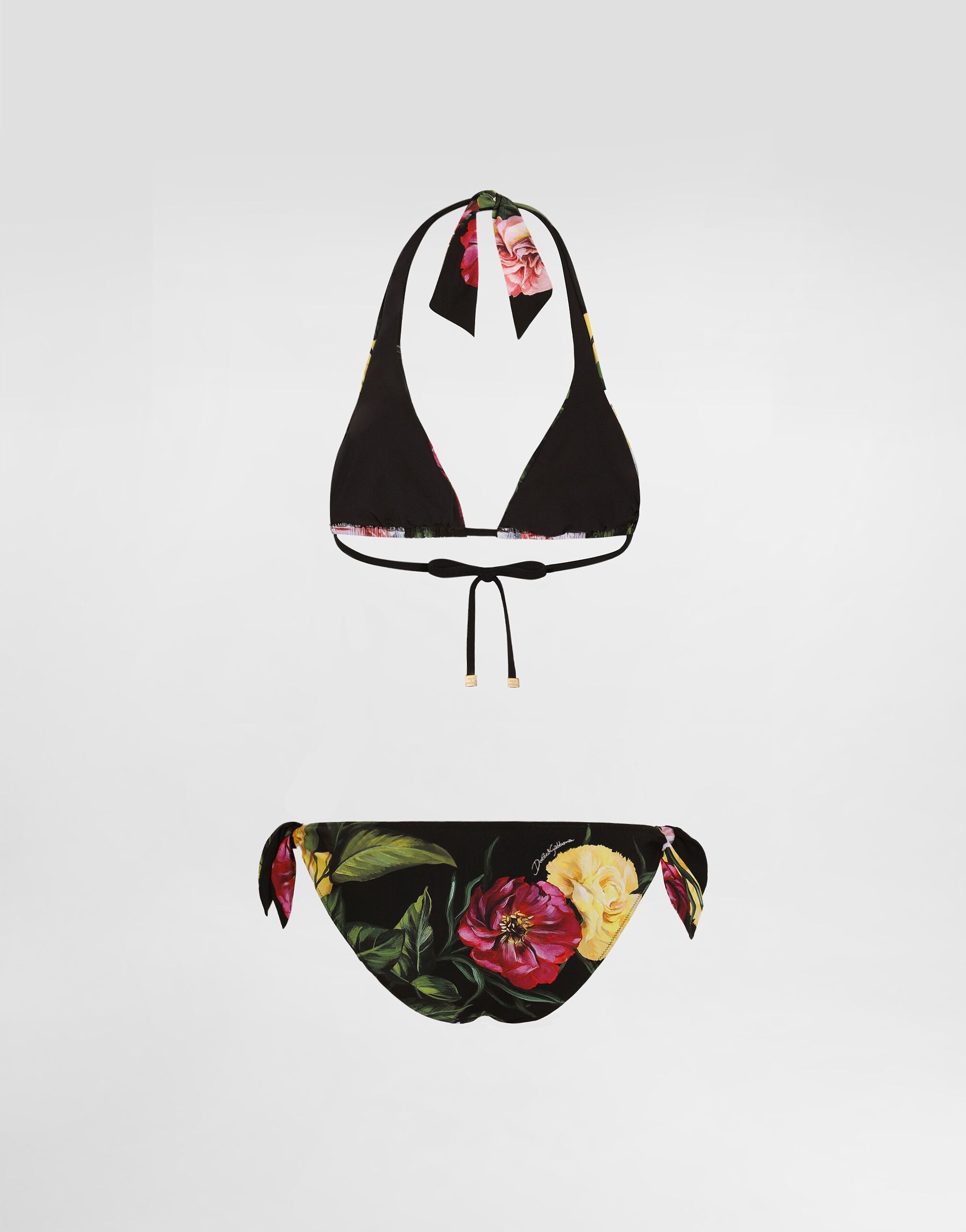 Rose and Peony-print padded triangle bikini - 2