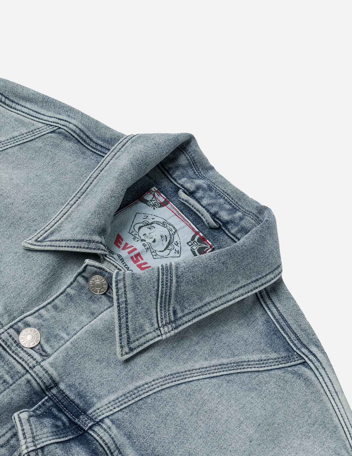 Artistic Brush Daicock Print Relax Fit Denim Jacket - 9