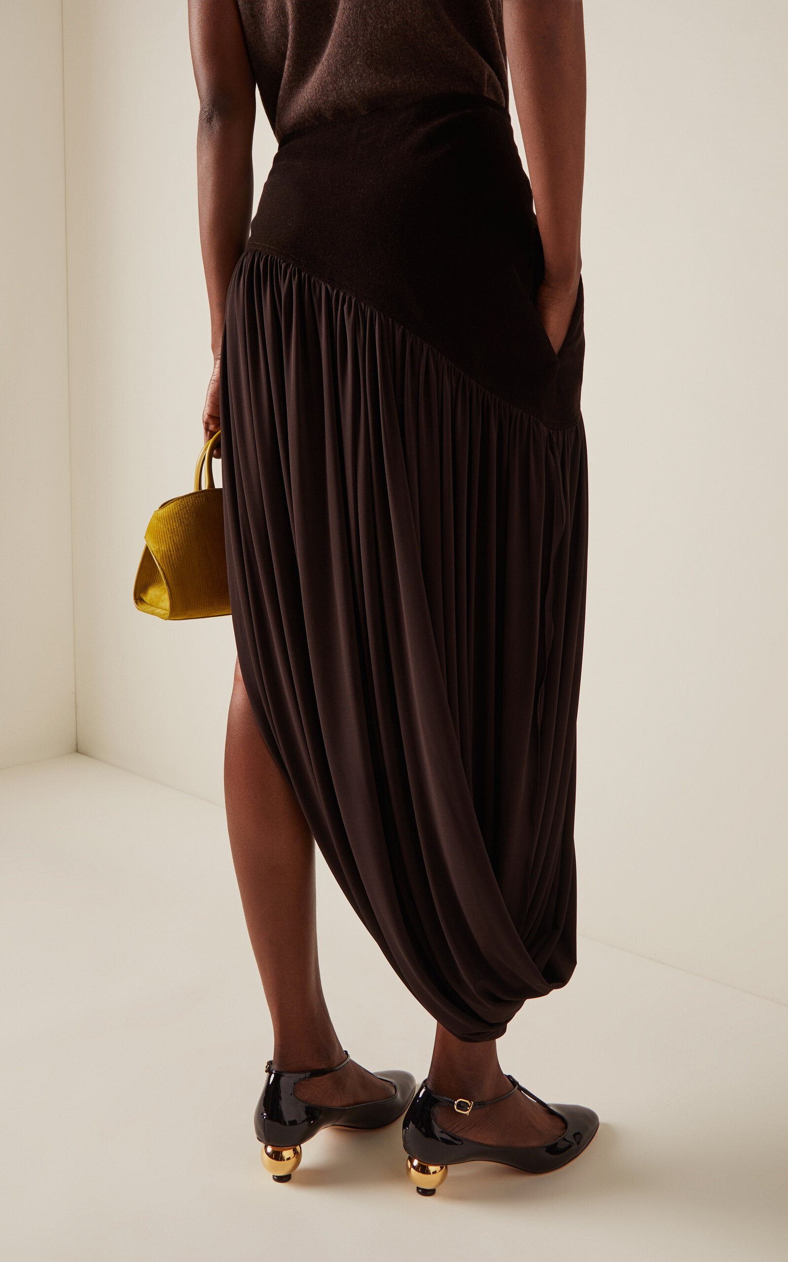 Asymmetric Cotton-Blend Midi Skirt brown - 4