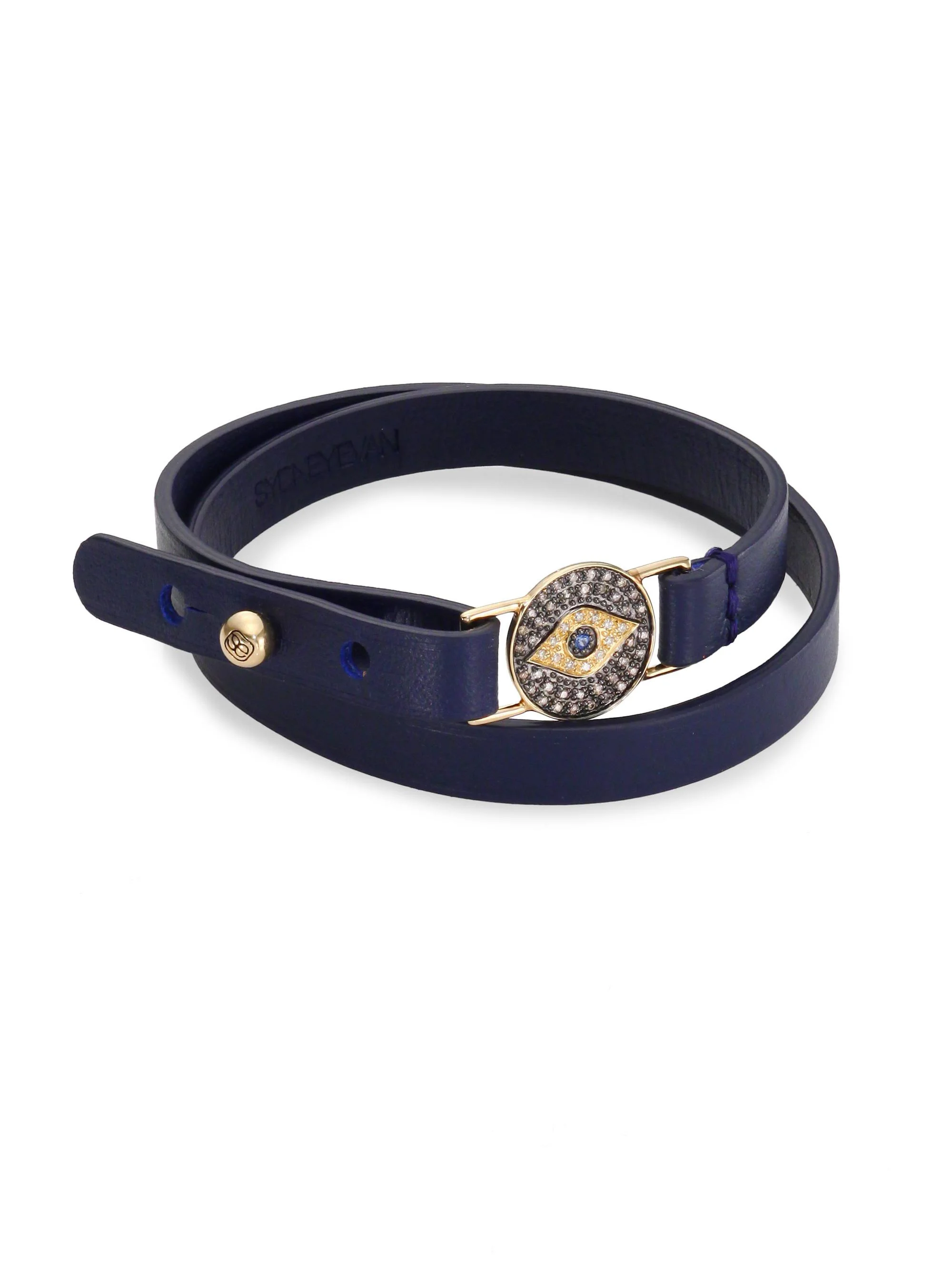 Women's Evil Eye Medallion Diamond, Blue Sapphire & Leather Choker - Navy - 1