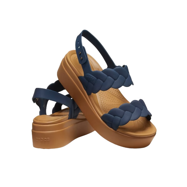 (WMNS) Crocs Brooklyn Woven Wedge Sandals 'Blue Brown' 209977-410 - 4
