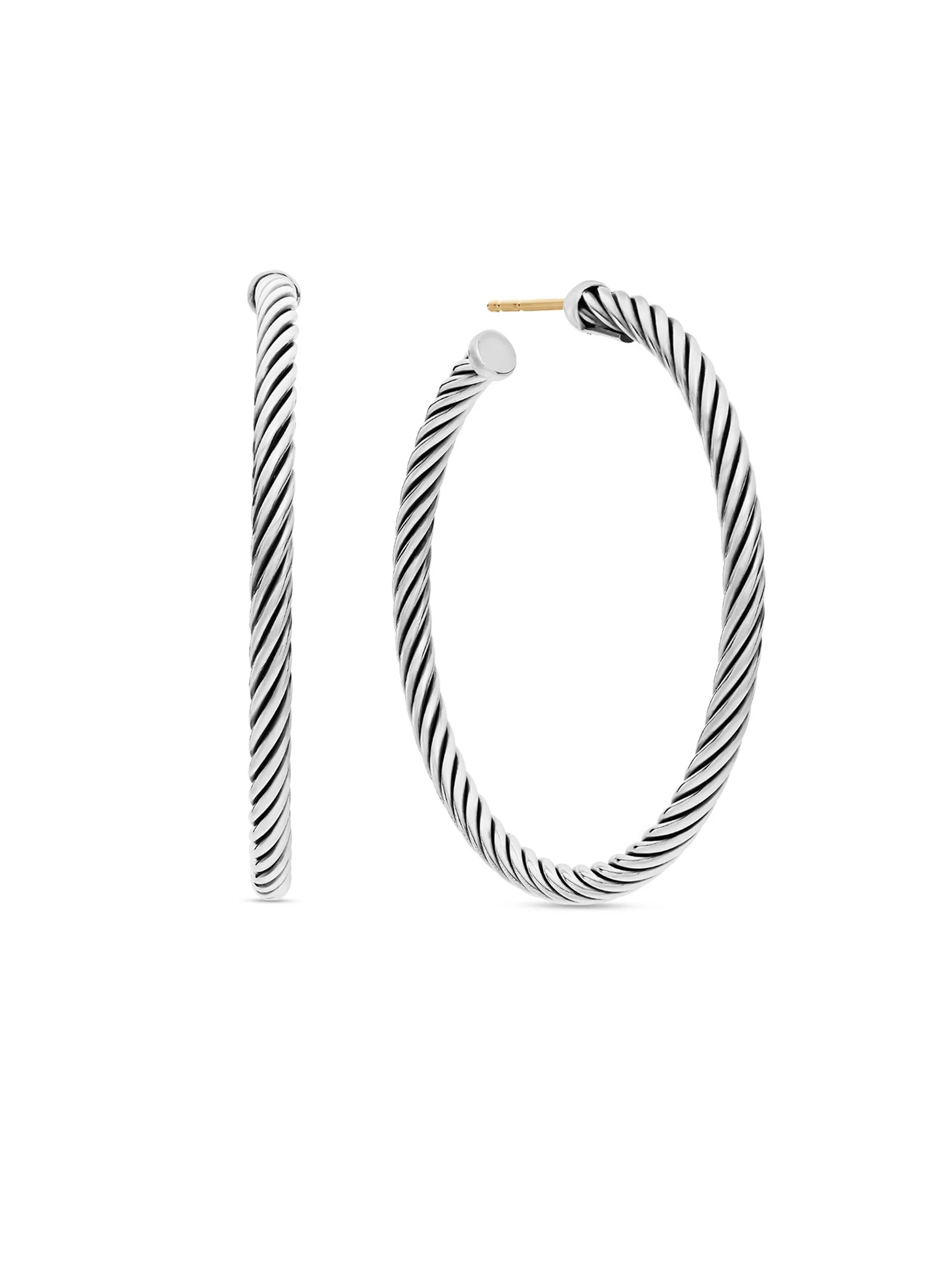 Women's Cable Hoop Earrings in Sterling Silver, 1.5in - Silver - 1