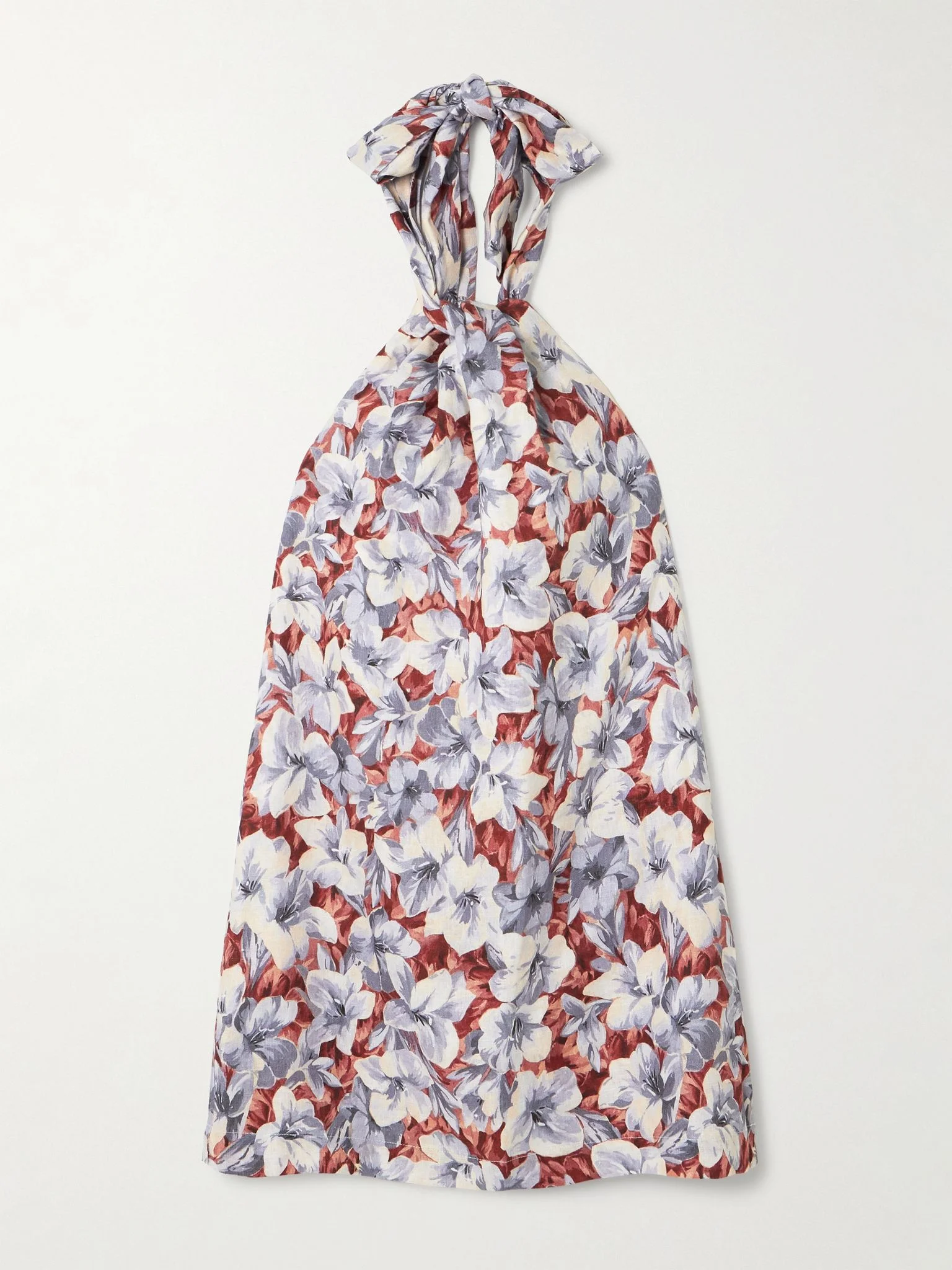Luna pleated floral-print linen halterneck mini dress Multi - 1