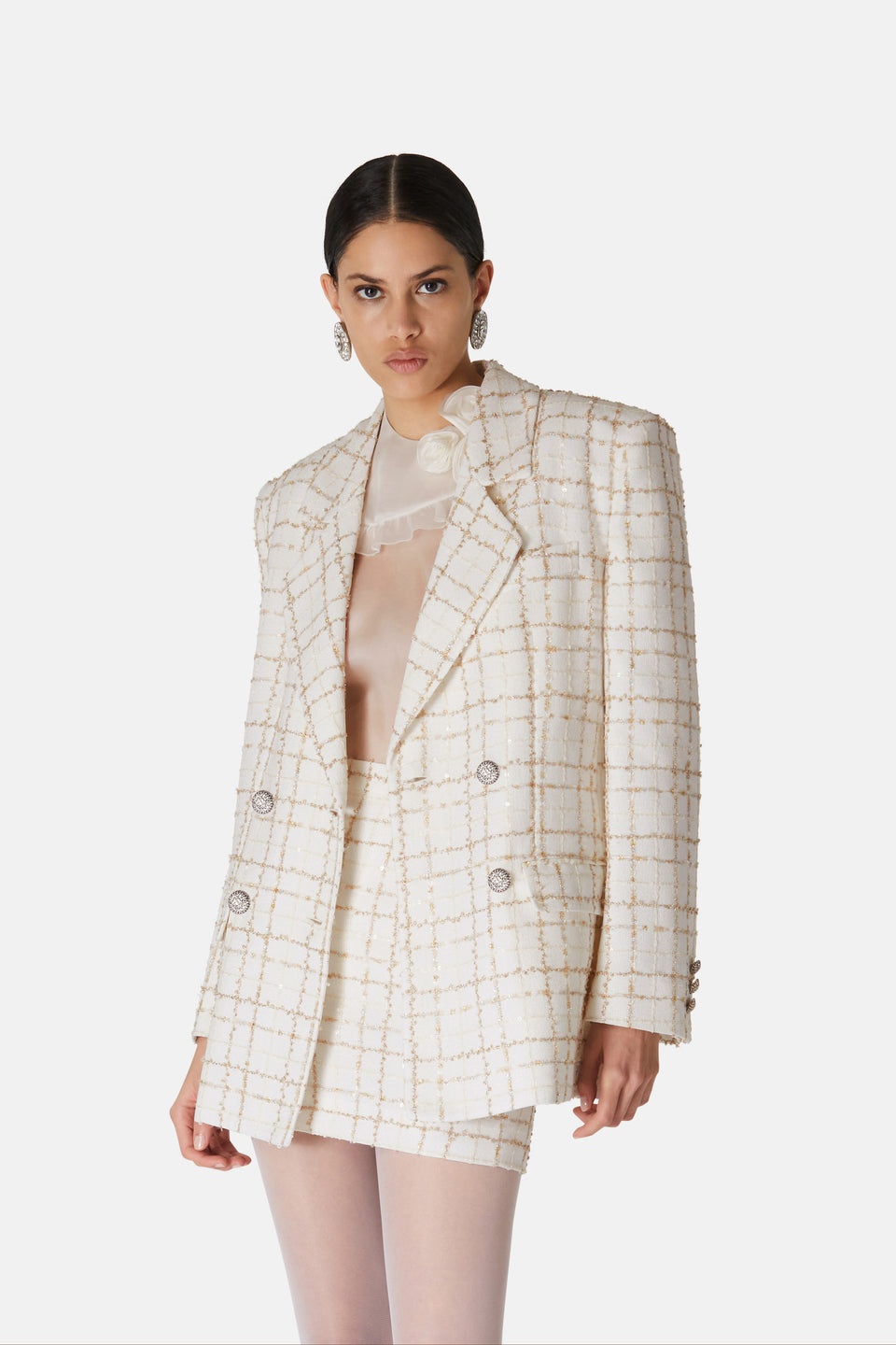 OVERSIZED SEQUIN CHECKED TWEED JACKET - 6