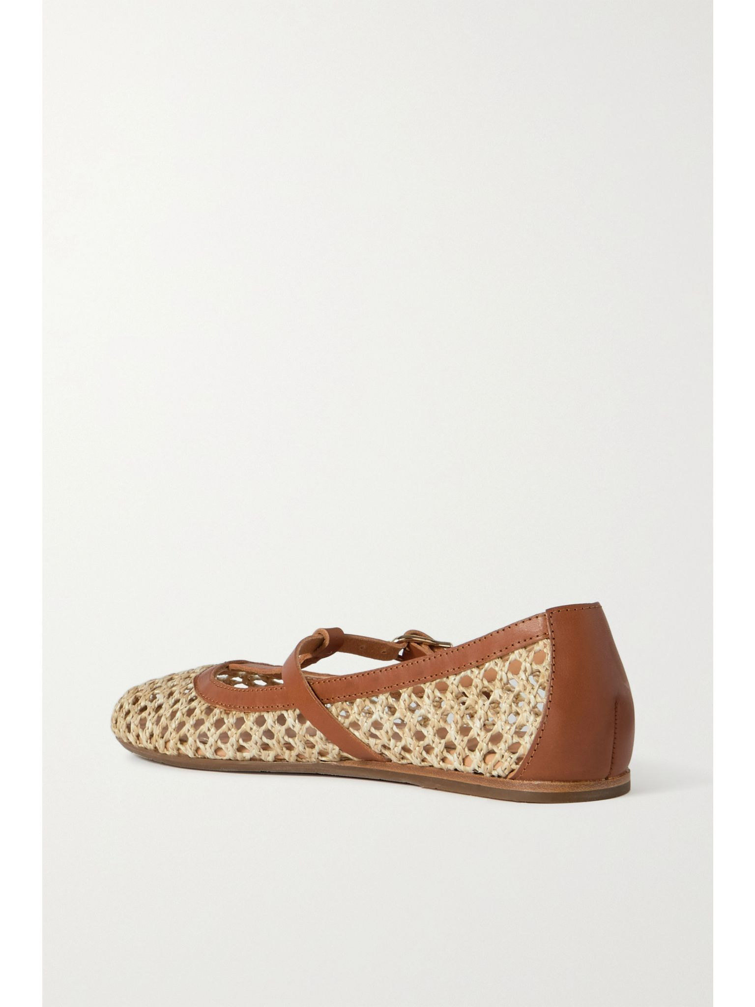 Aerati leather-trimmed woven raffia ballet flats Neutral - 3