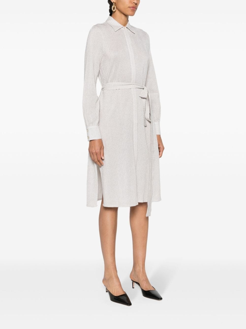 lamÃ©-effect belted shirtdress - 3