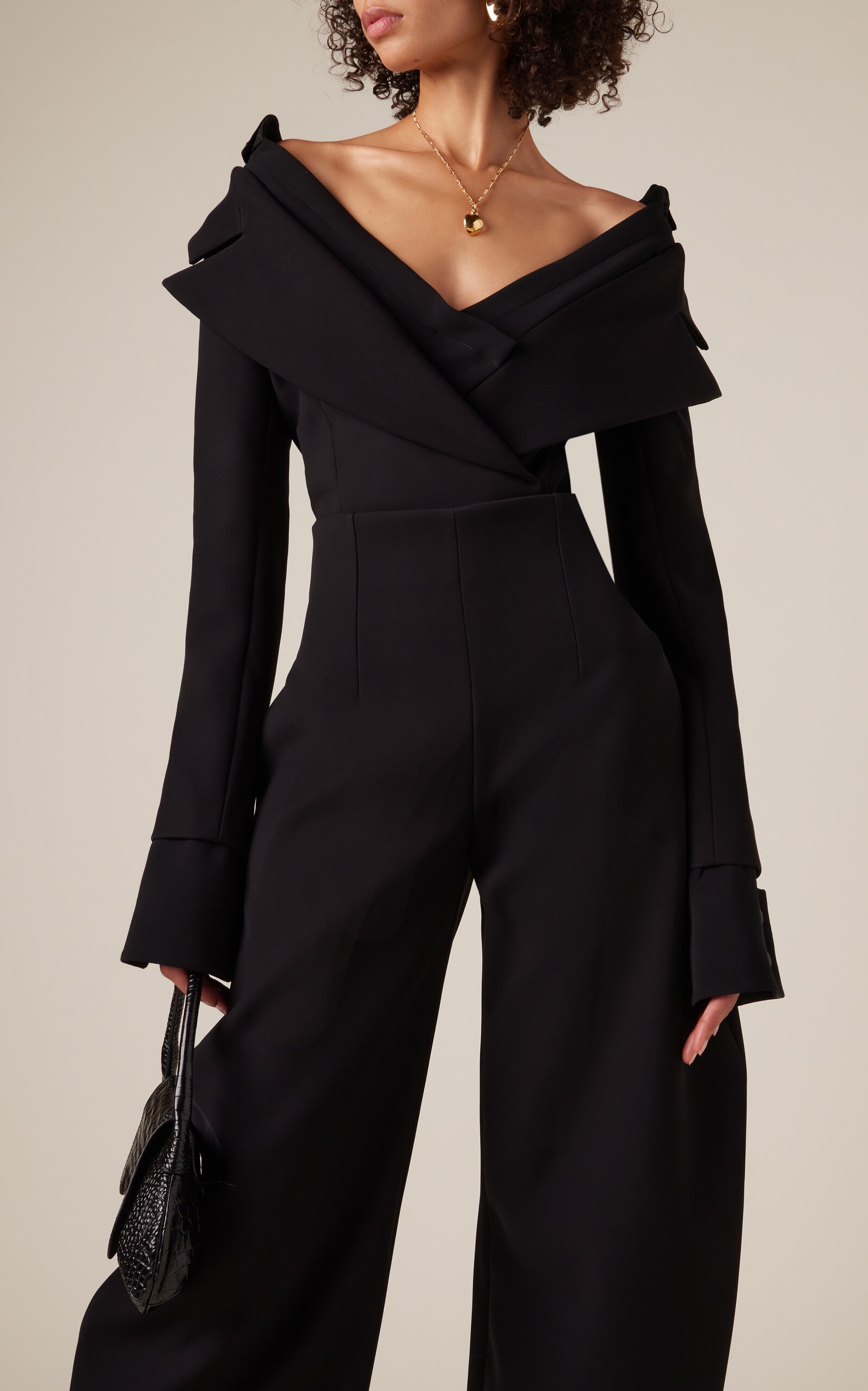 Tailored Off-The-Shoulder Crepe Bodysuit black - 2