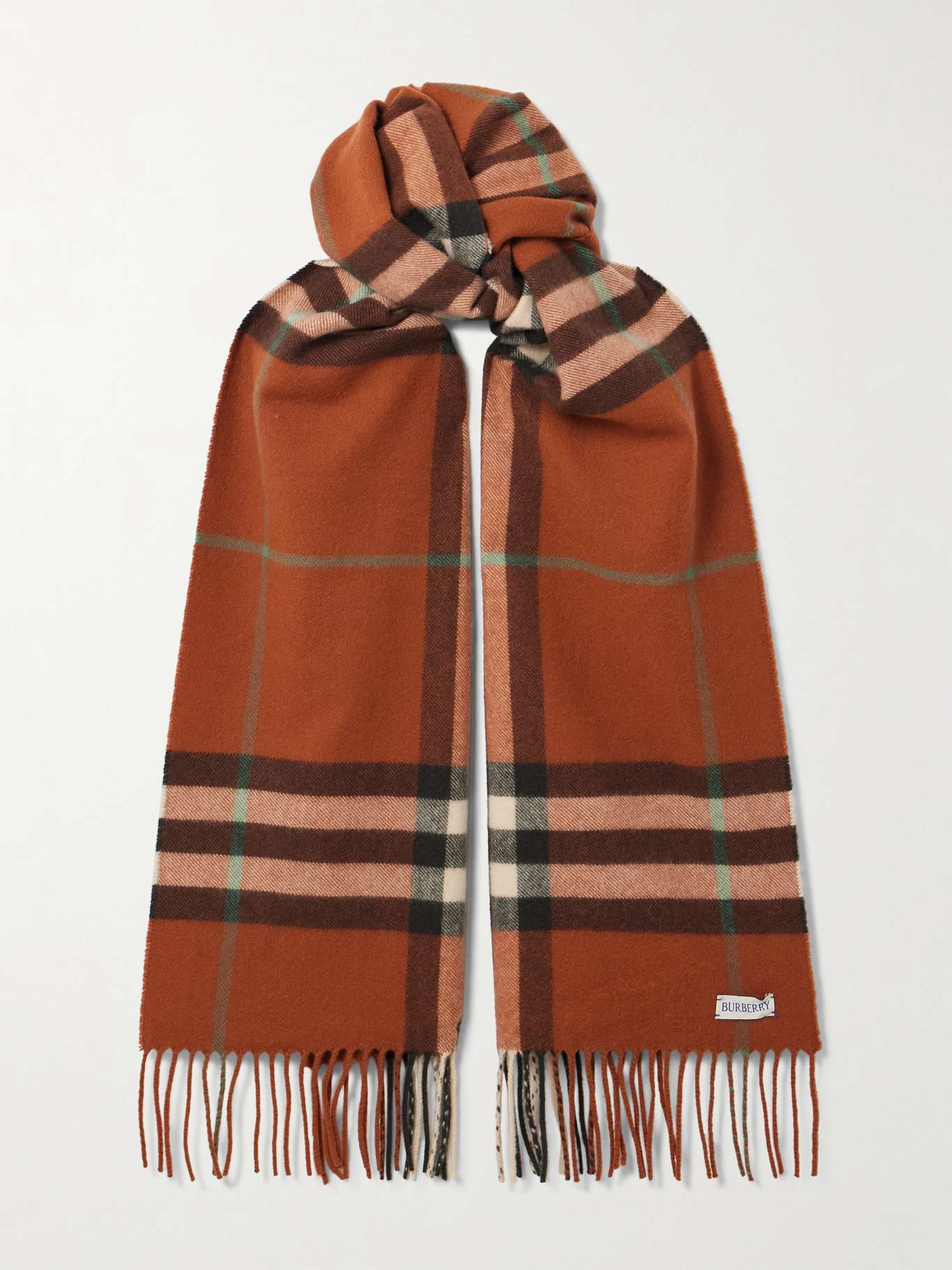 Fringed checked cashmere scarf Orange - 1