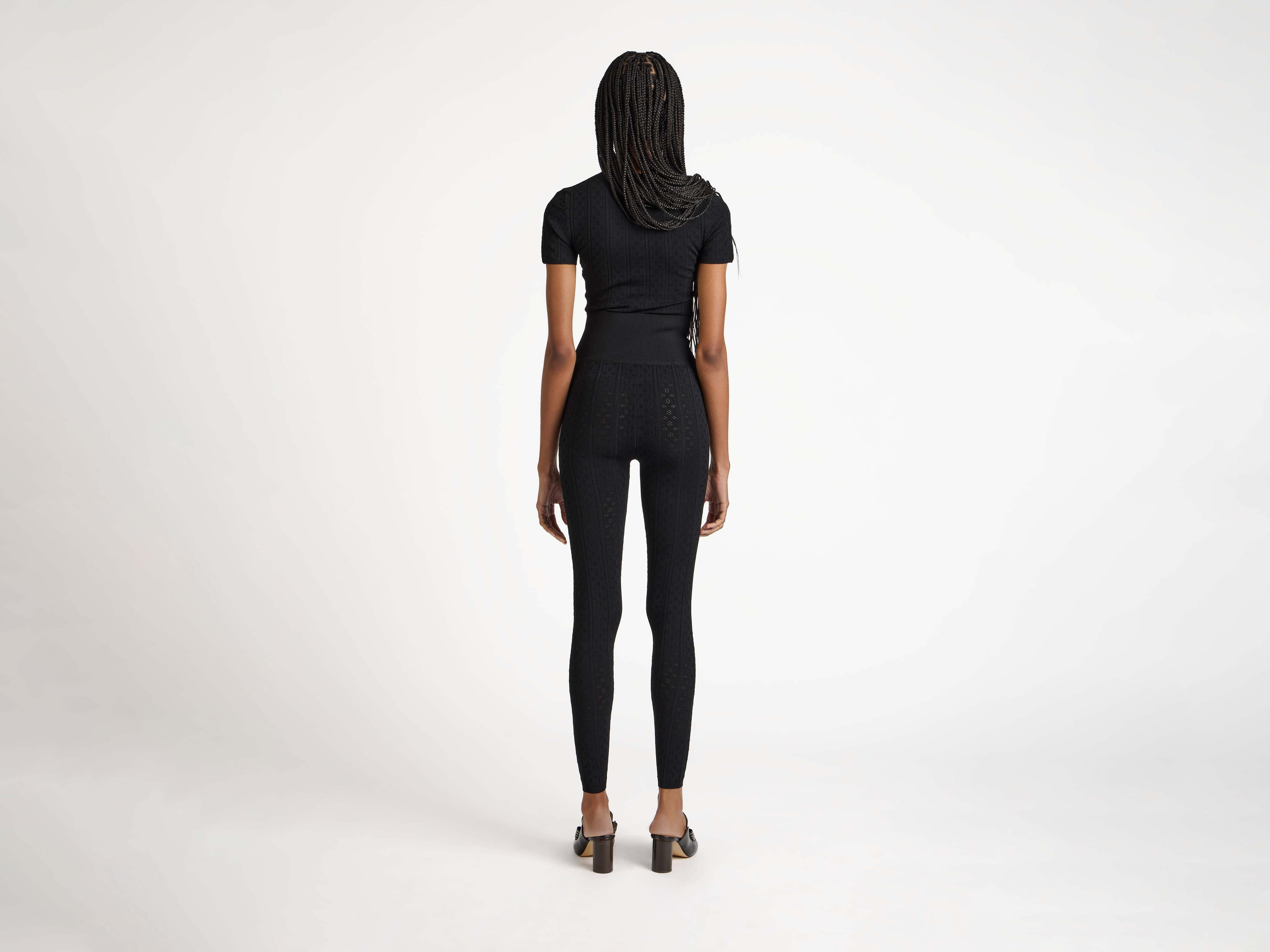 KNITTED POINTELLE LEGGINGS IN BLACK - 3