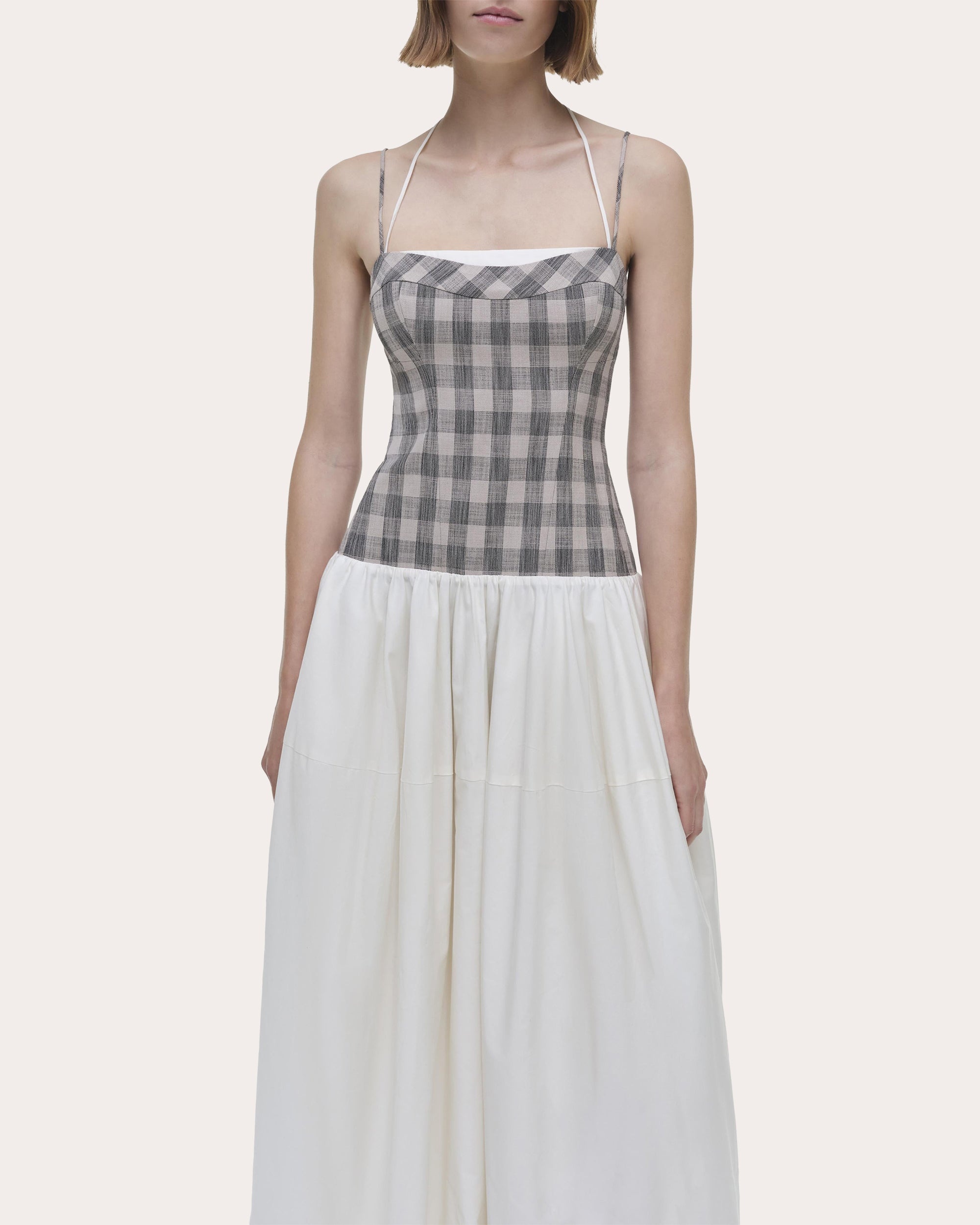 Pfeiffer Gingham Cotton Combo Bustier Midi Dress - 5