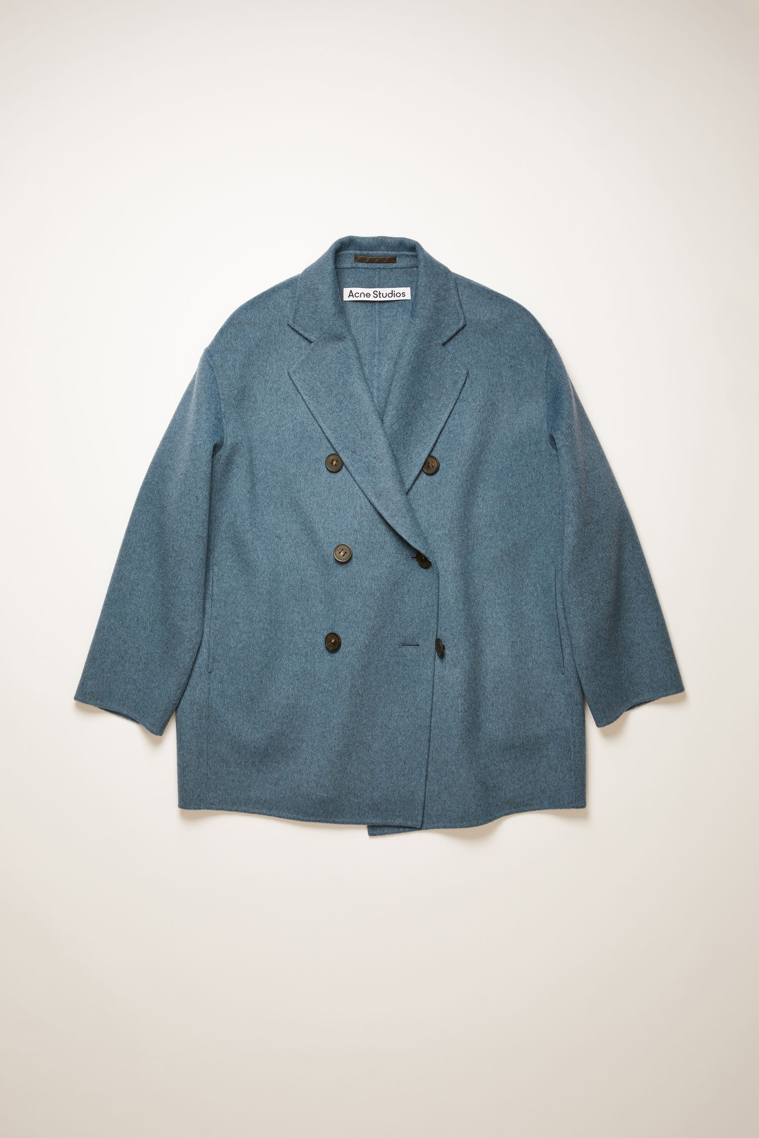 Double-breasted wool coat aqua blue melange - 1