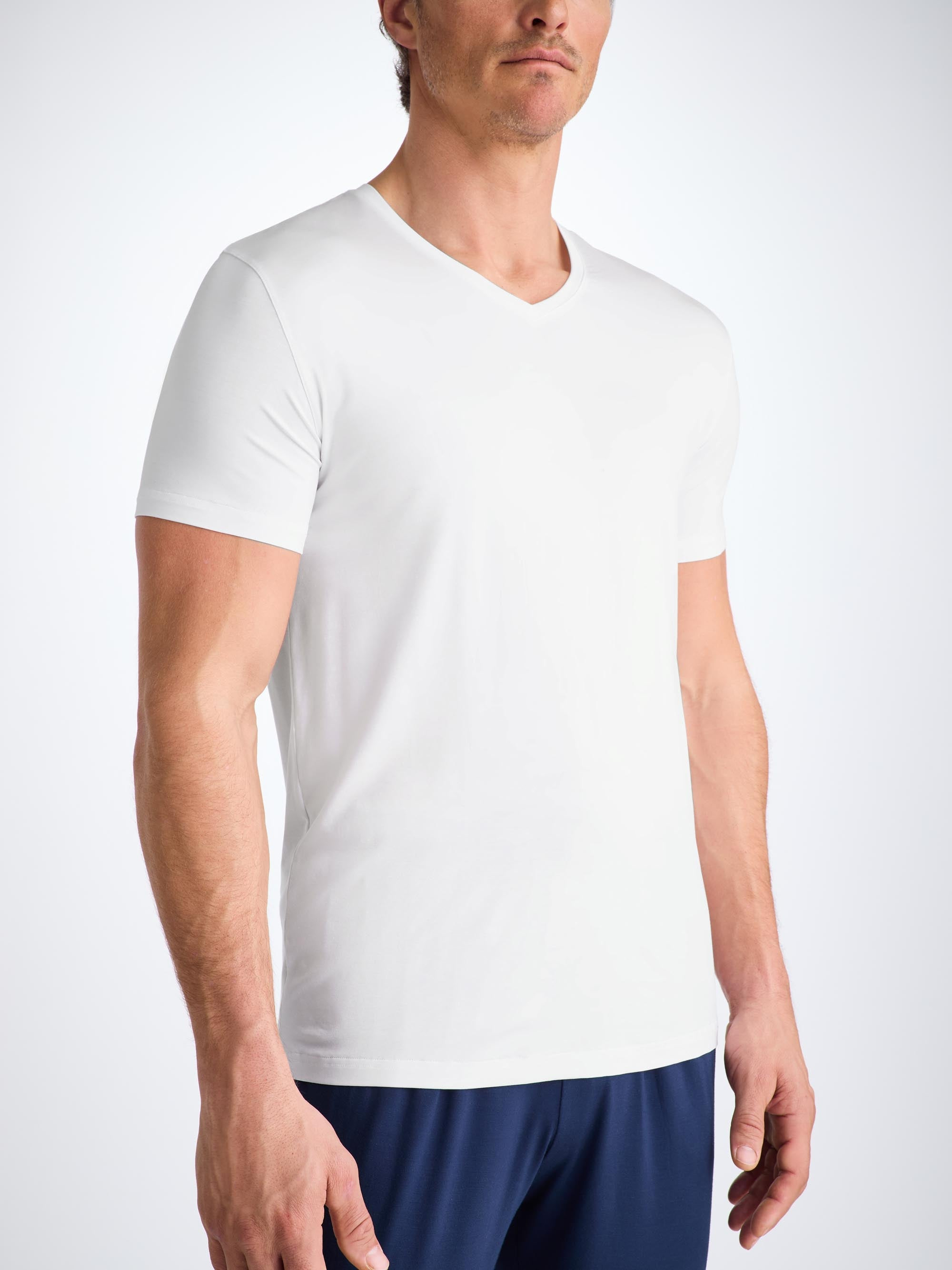 Men's V-Neck T-Shirt Basel Micro Modal Stretch White - 7