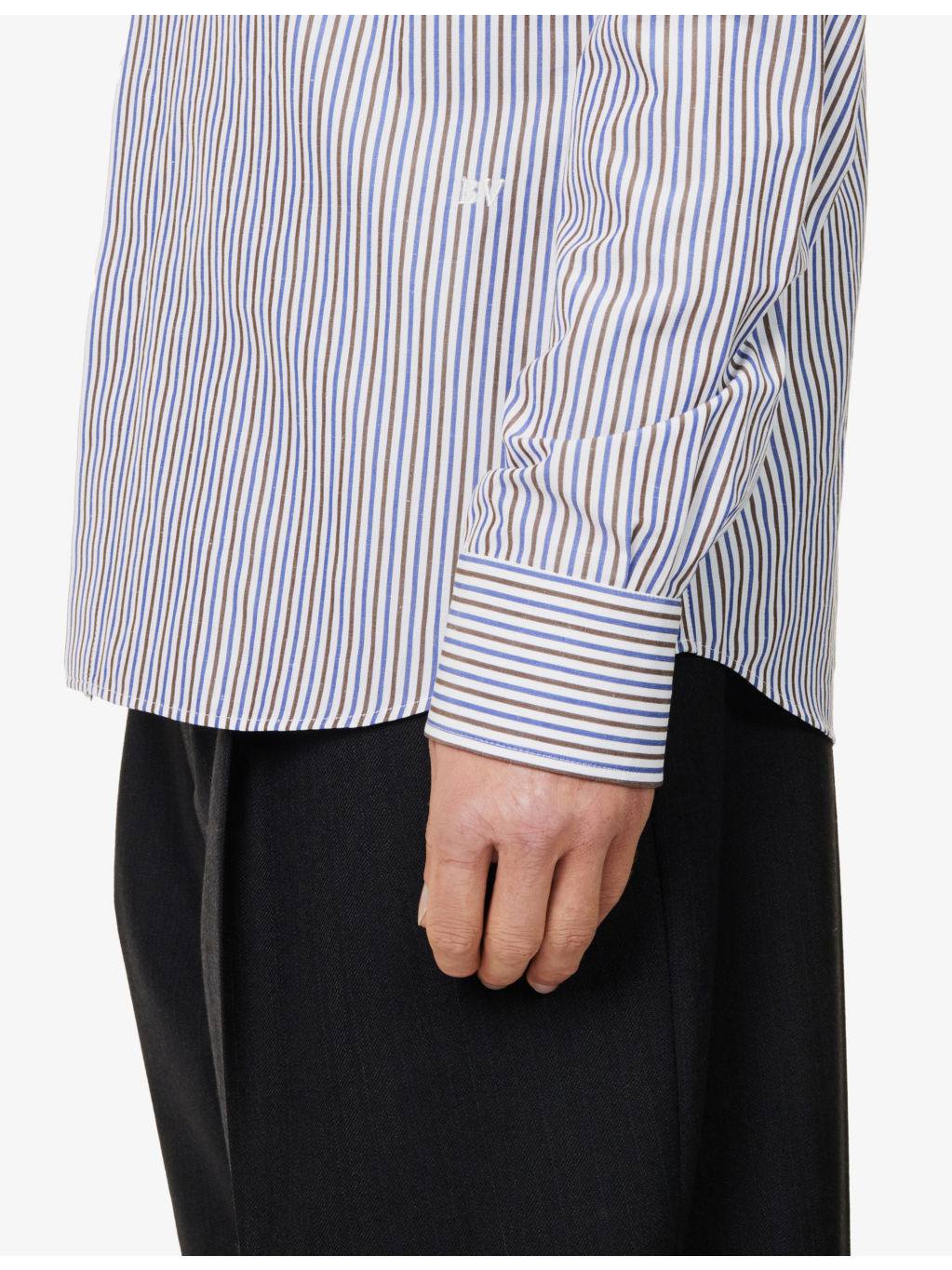 Striped-print long-sleeves regular-fit cotton and linen-blend shirt - 5