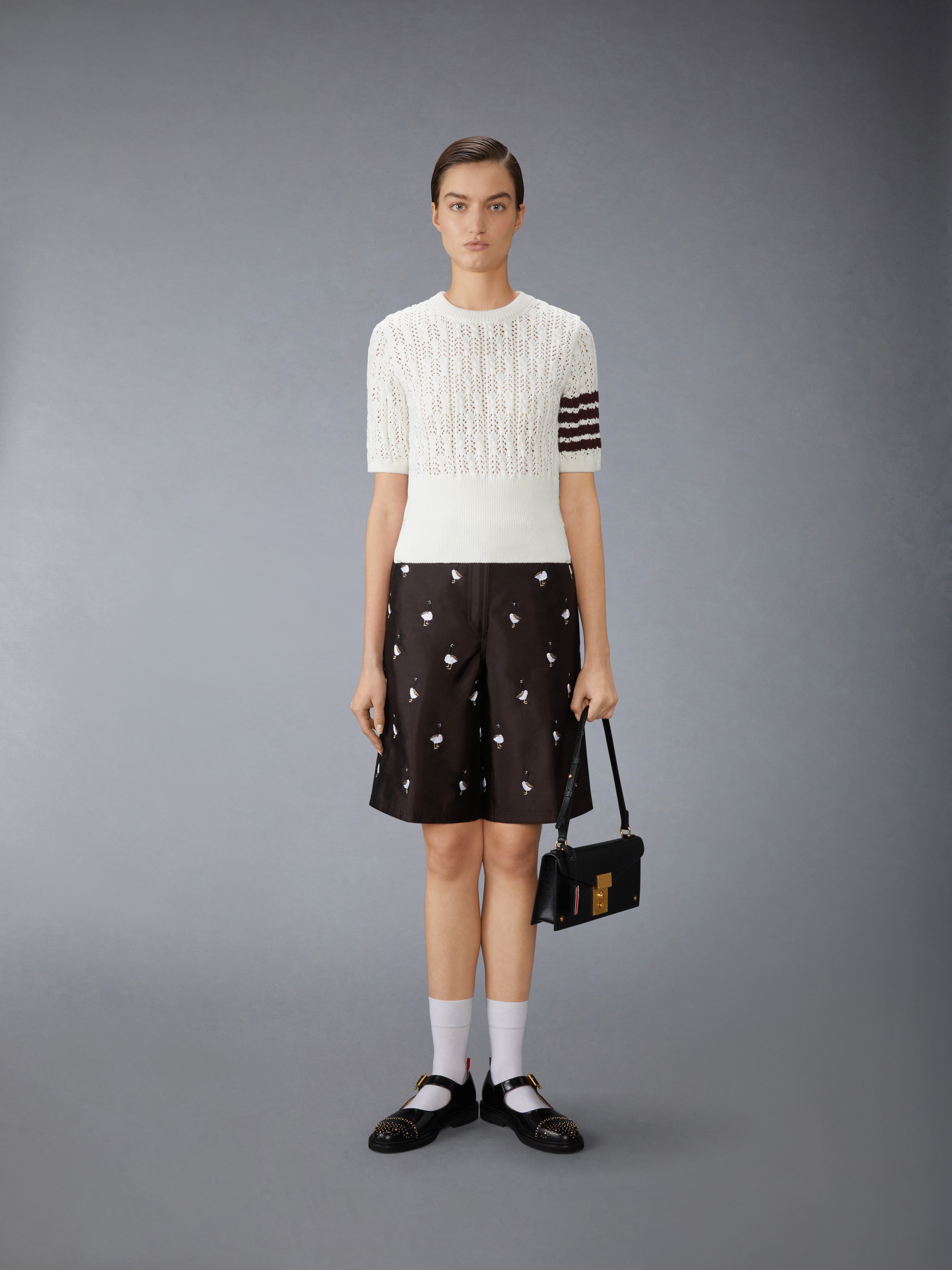 POINTELLE CABLE STITCH 4-BAR TEE - 4
