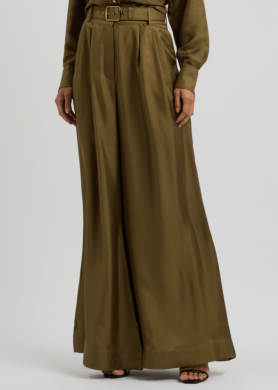 Zimmermann Crush Belted Flared-leg Silk Trousers - 2