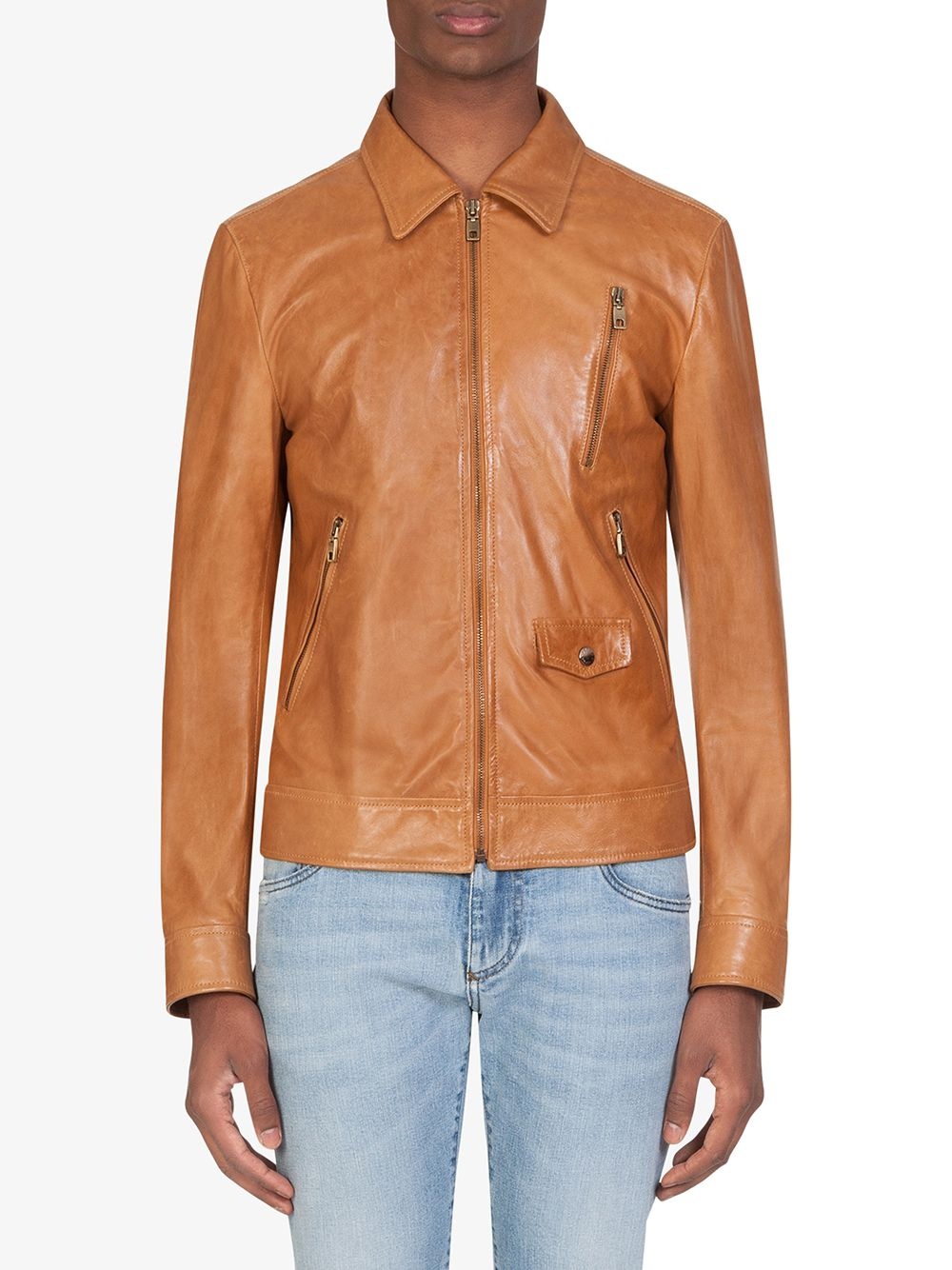 zip-up lambskin jacket - 3