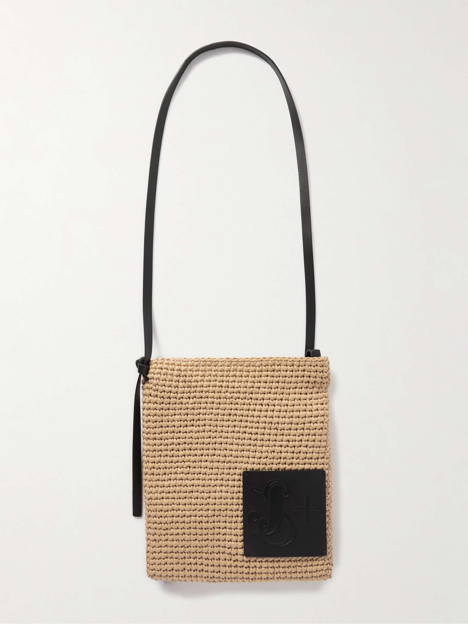 Leather-Trimmed Raffia Messenger Bag - 1