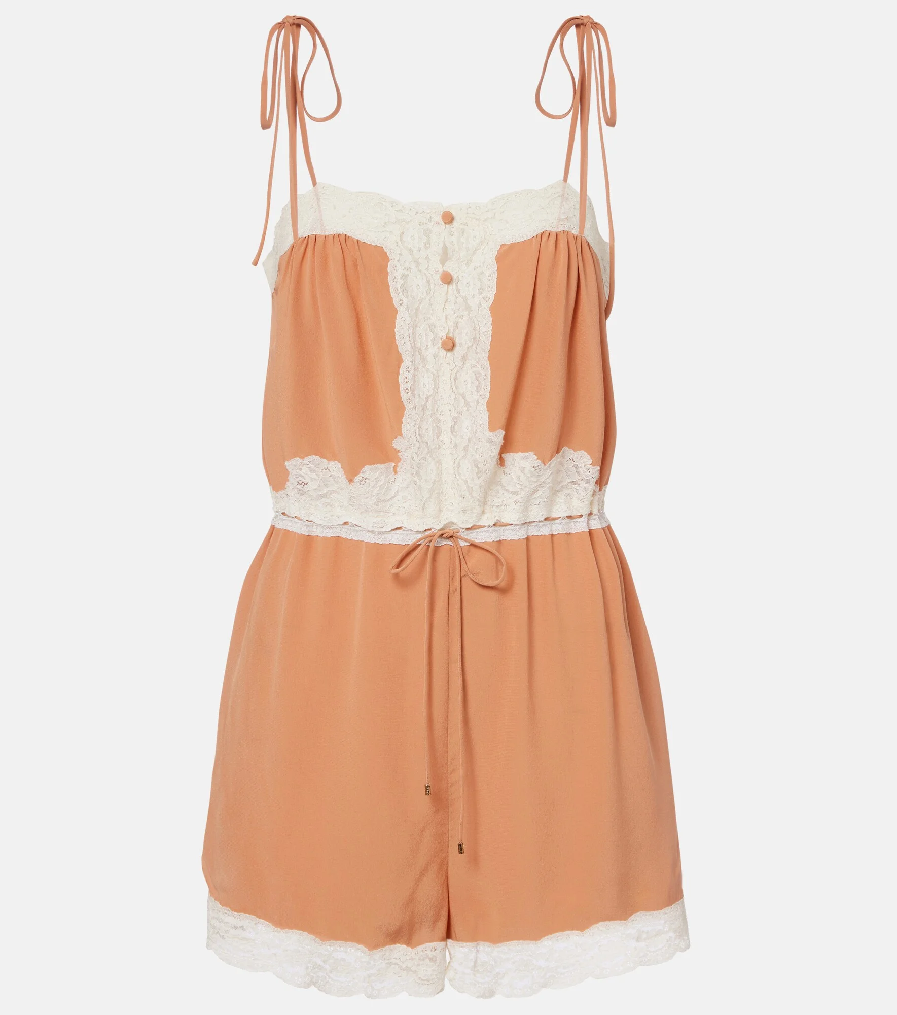 Lace-trimmed silk romper - 1
