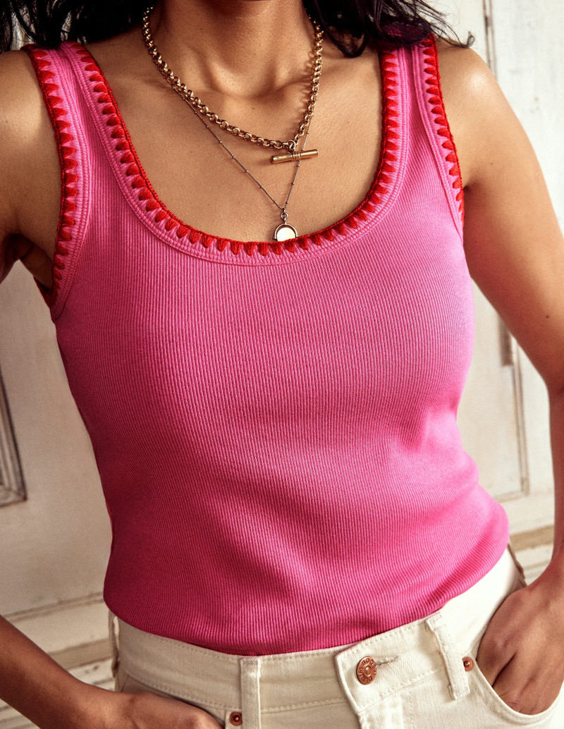Crochet Trim Tank Top-Pink 3