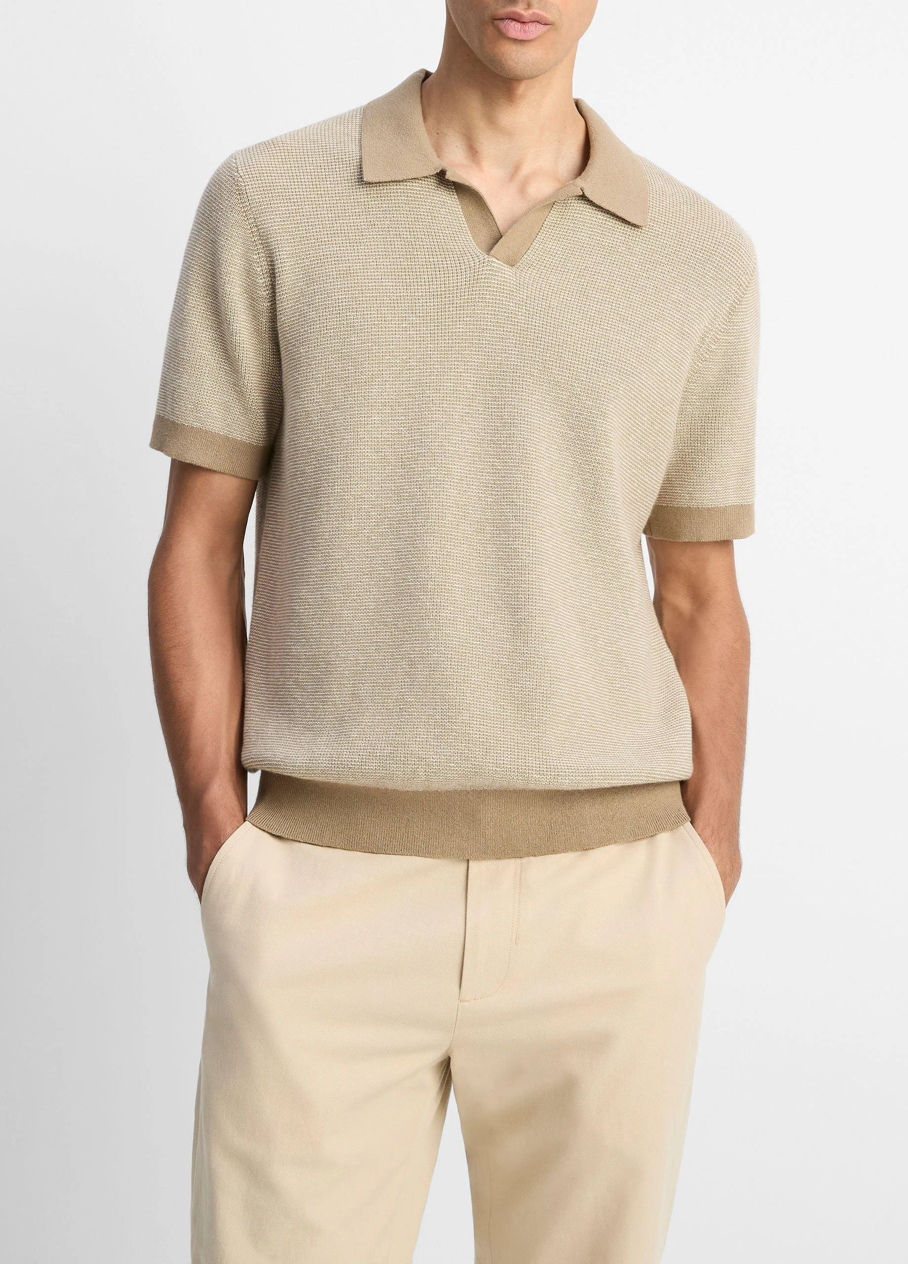 Colorblocked Feed-Stripe Cotton-Cashmere Johnny-Collar Sweater - 1