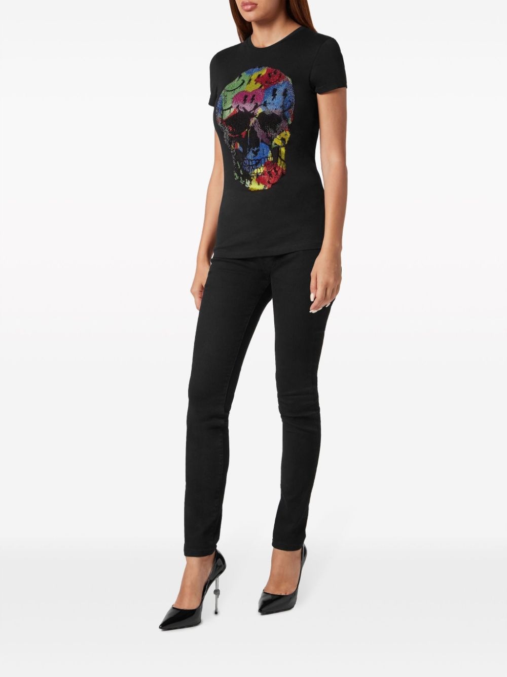 skull-print rhinestones-embellishment T-shirt - 2
