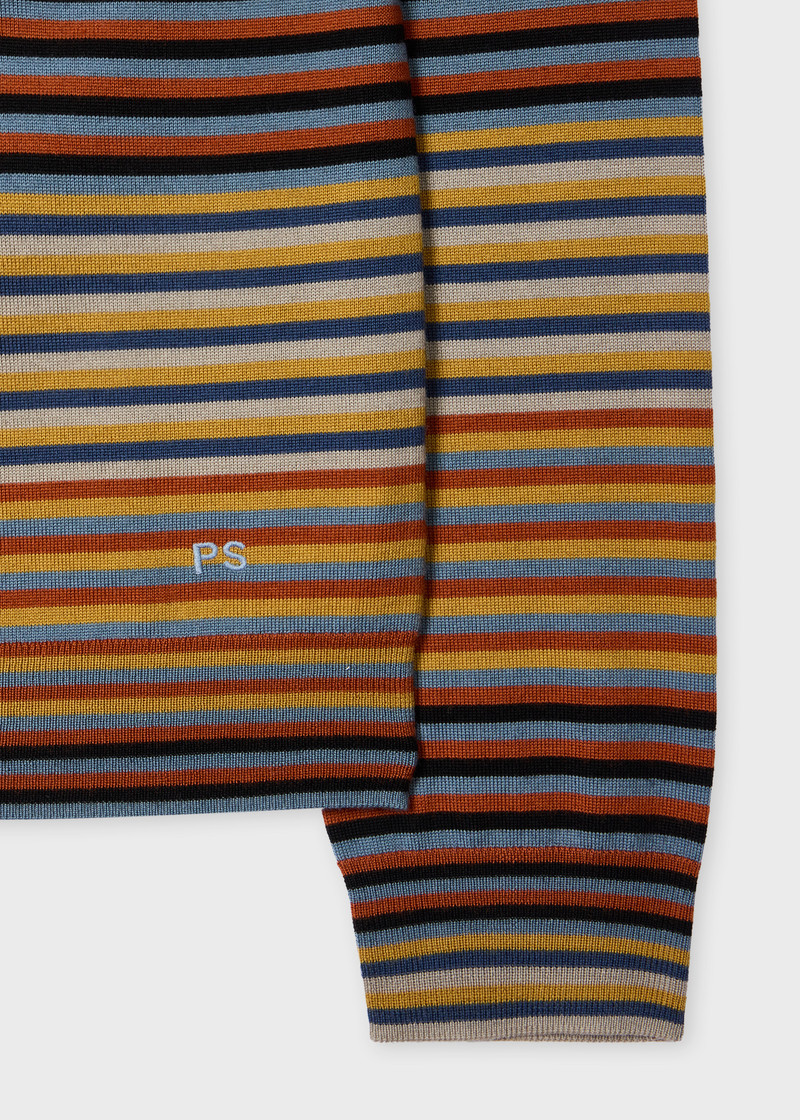 Paul Smith Yellow and Blue Stripe Merino Wool Polo Shirt outlook