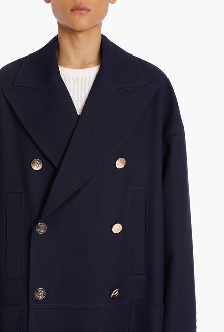 Navy blue double-breasted wool coat - 6