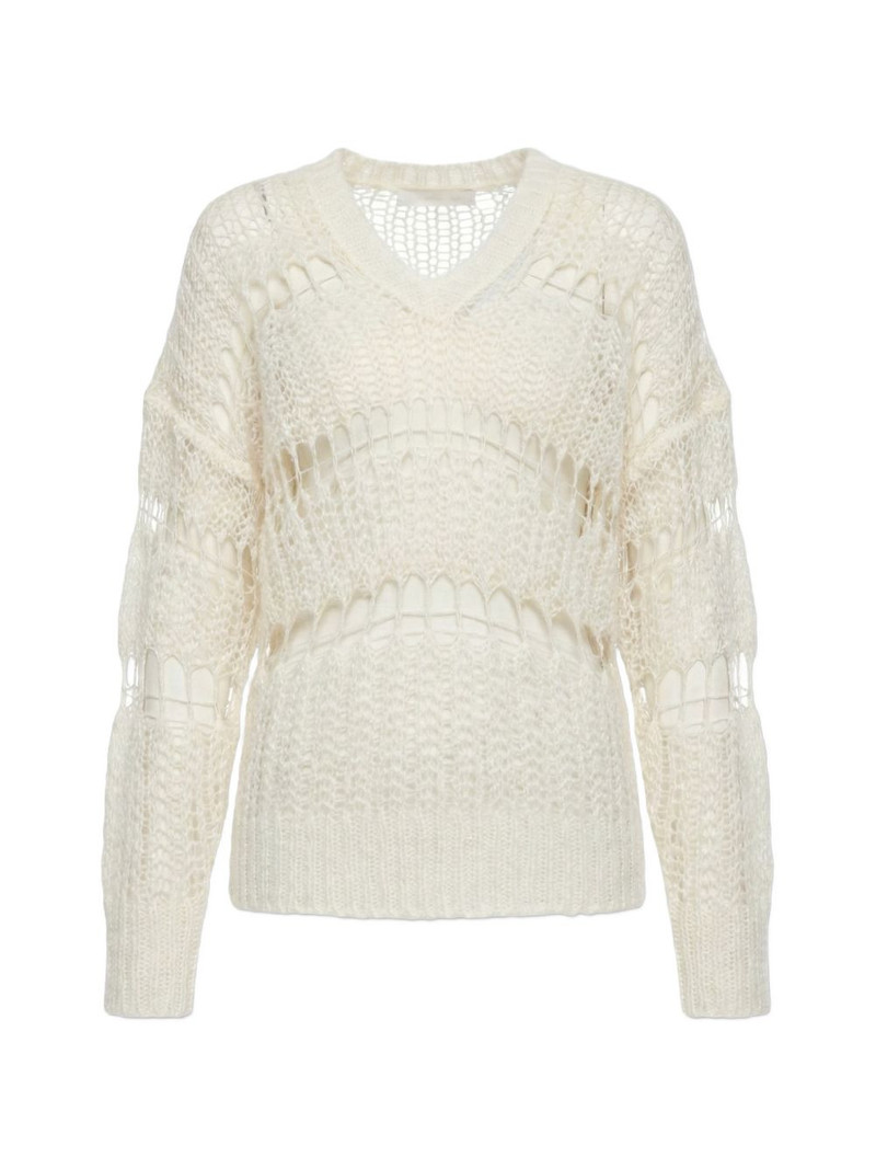 V-neck open knit sweater 1