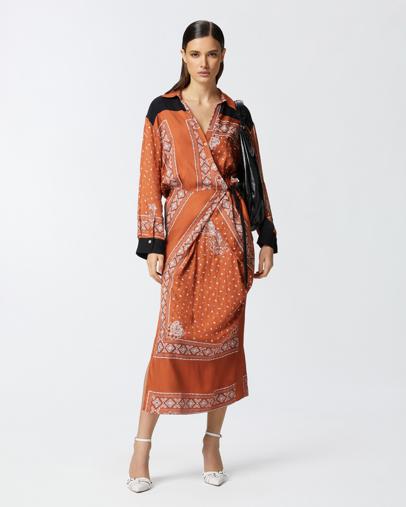 PINKO LONG CRISSCROSS DRESS WITH BANDANA PRINT outlook